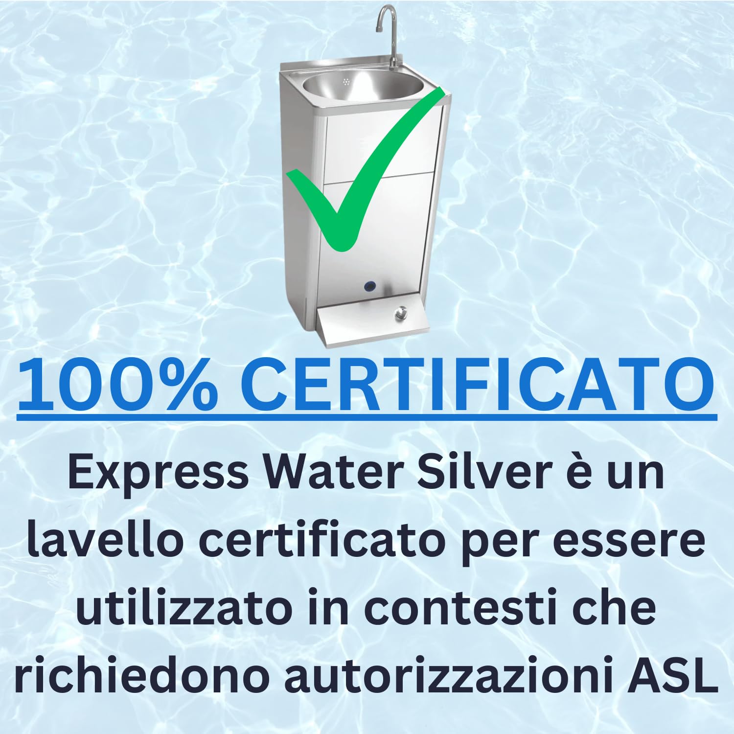 Express Water Prestige, Lavandino Lavabo Lavello Lavamani, Attacco alla Rete Idrica, a Colonna, in Acciaio Inox, con Comando a Pedale, Certificato per ASL, per Negozi e Studi Medici