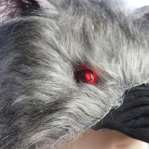 Miniatura 6 de Lobo loco media cabeza látex máscara unisex animal máscara ojos rojos iluminación