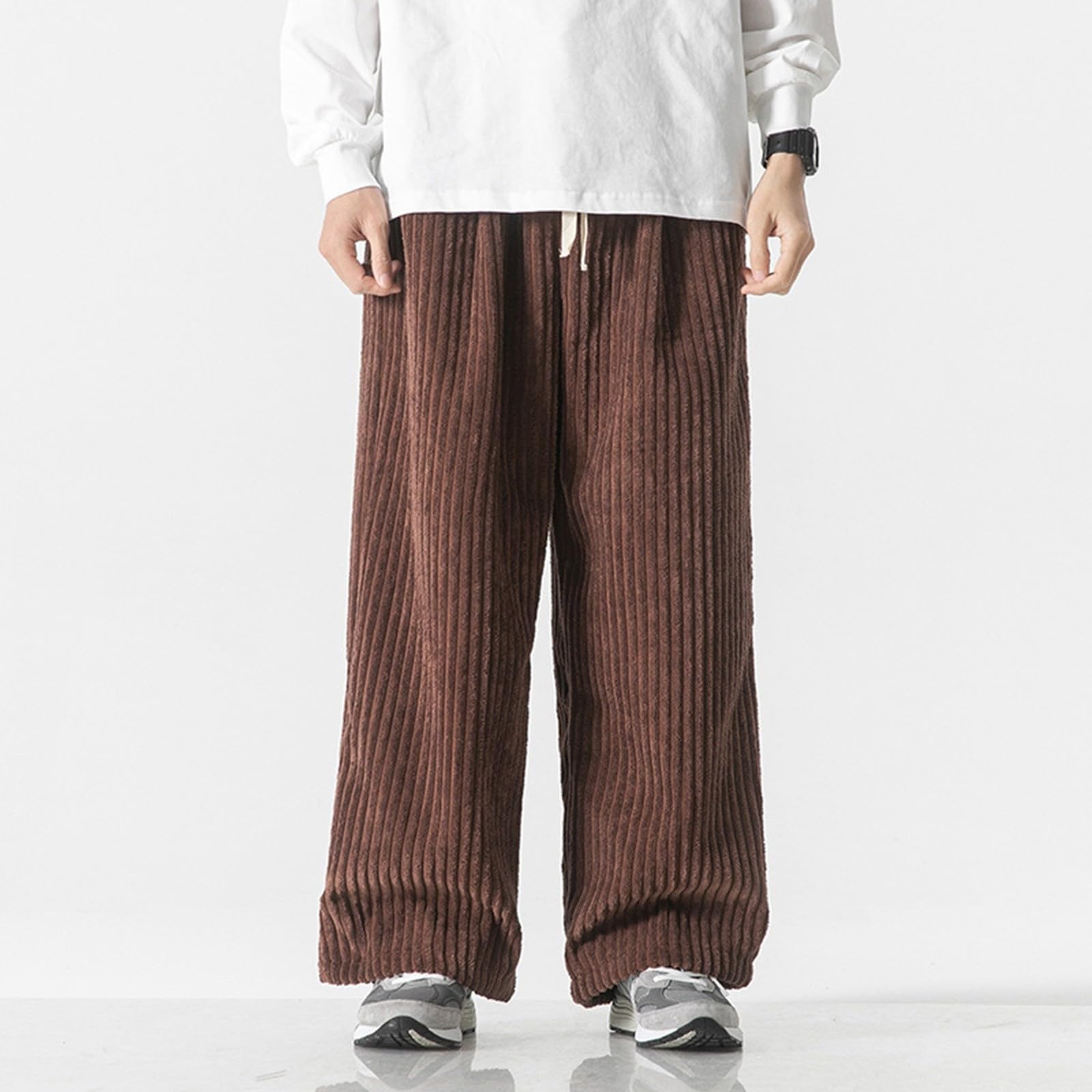 Pantalones deportivos suaves para hombre, pantalones sueltos de pana, pantalones holgados y elegantes, pantalones de pierna ancha, pantalones de correr con cordón elástico, pantalones de pierna recta
