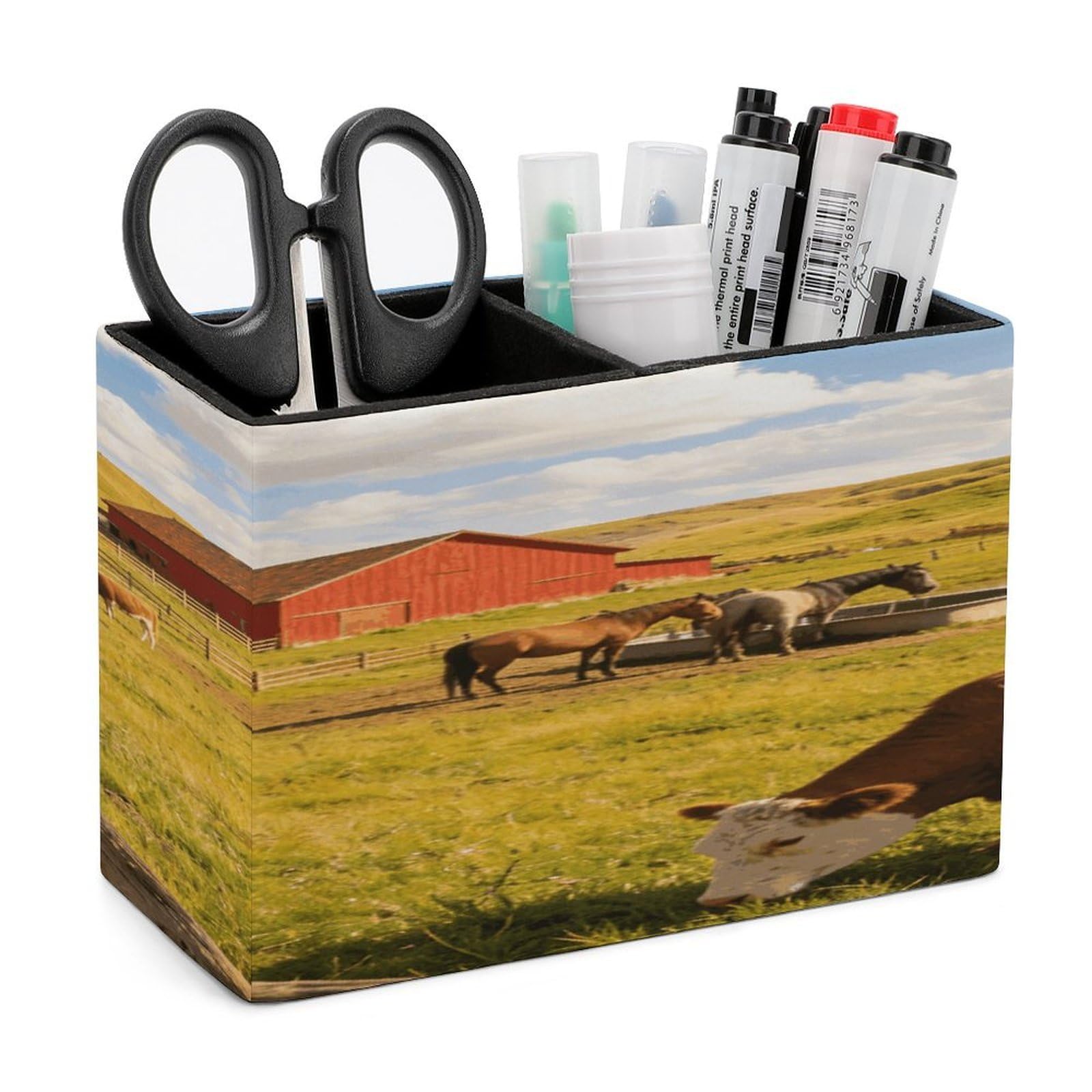 LZQPOEAS Ranch Pen Holder Double Compartments Pen Cup Makeup Brush Holders Leather Pencil Holder Locker Organizer for Work Locker Accessories Modern Pencil Cup for Desk