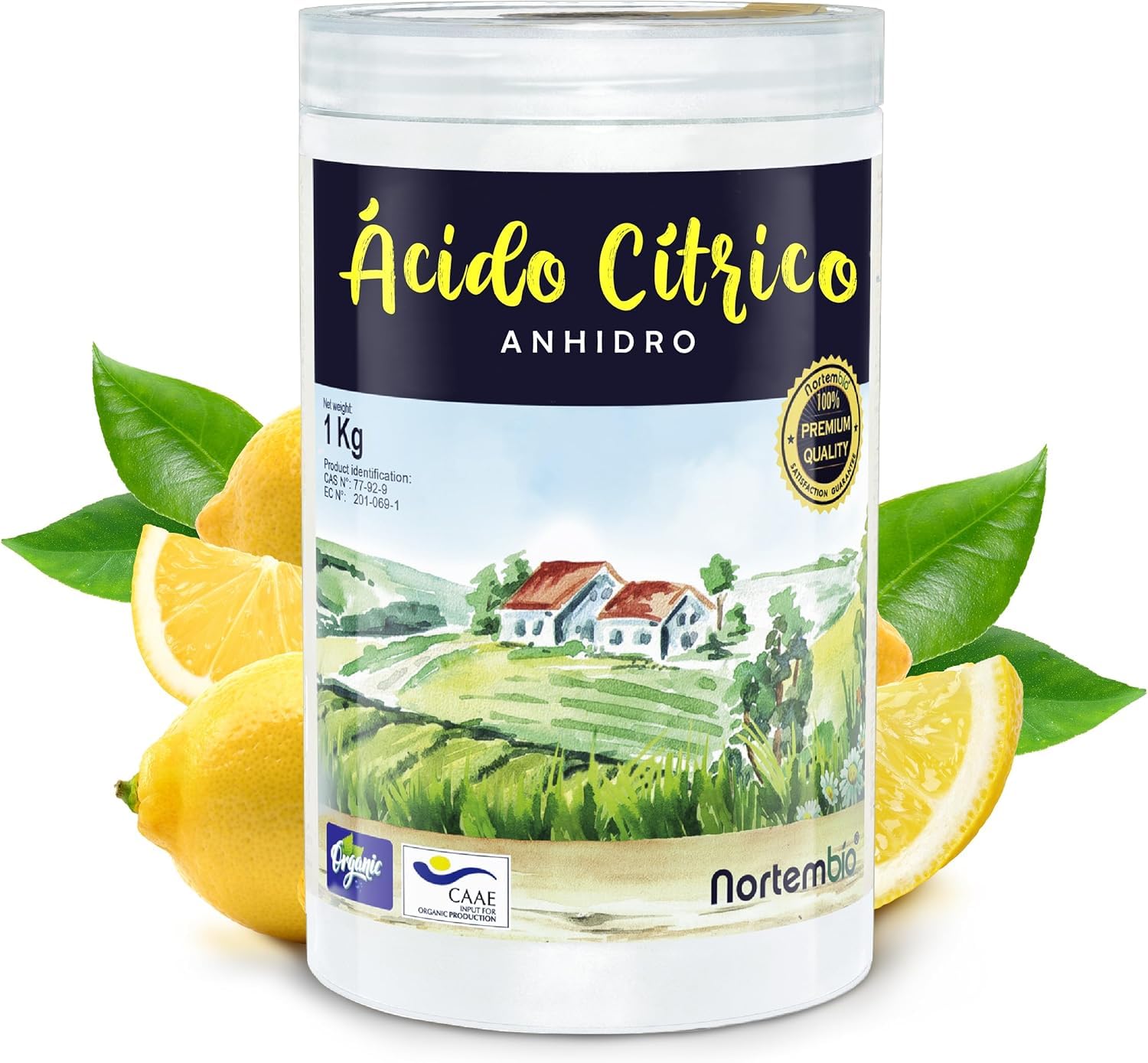Nortembio Acido Citrico Acido Citrico Anidro Concentrato 100 % Puro Certificato – Pulizia Domestica Multiuso – Senza OGM + eBook Incluso (1 kg)