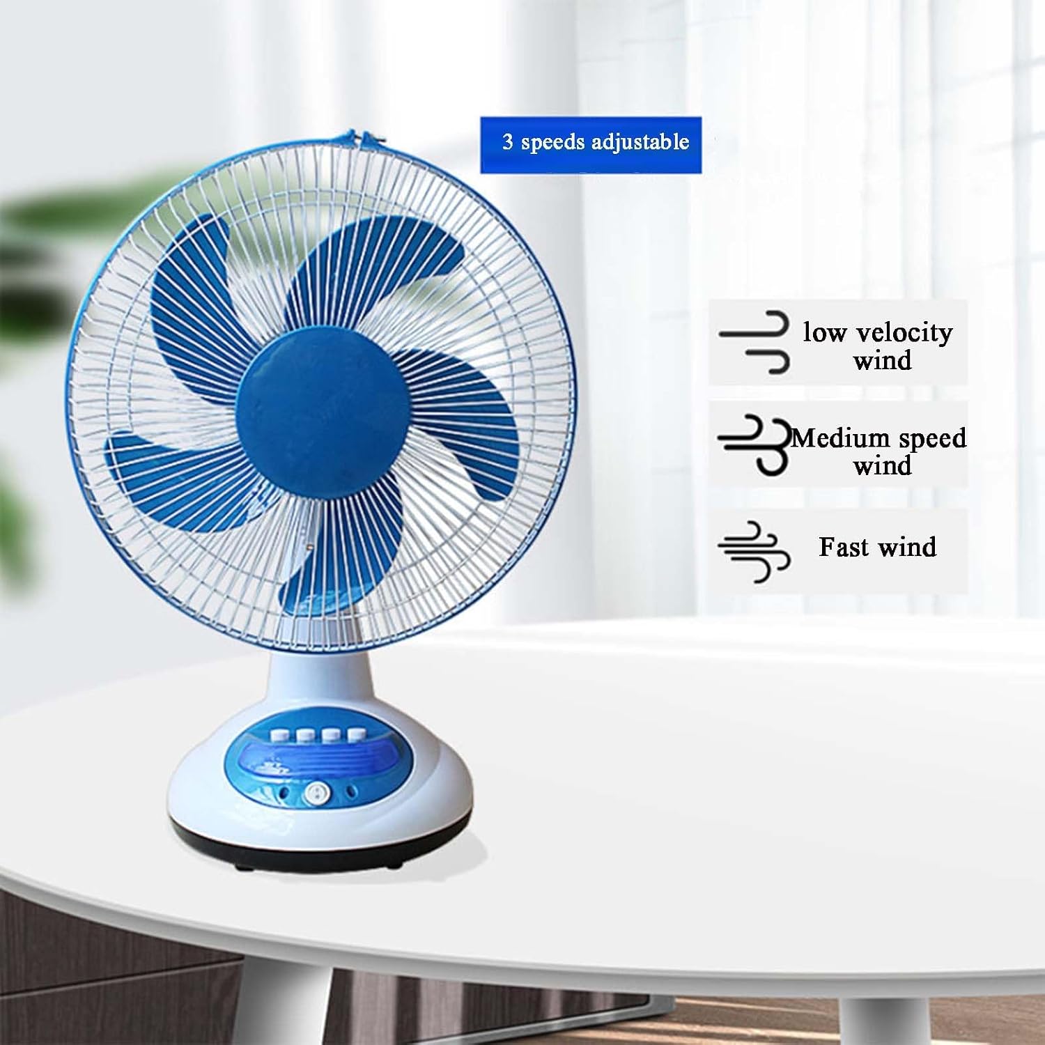 Self-contained Night Light Solar Outdoor Fan 3-Speed Wind Speed Adjustable Floor Fan 5 Fan Wide-Angle Air Camping Fan Floor/Desktop Dual-Purpose Floor Fan Lasts for 7-9 Hours