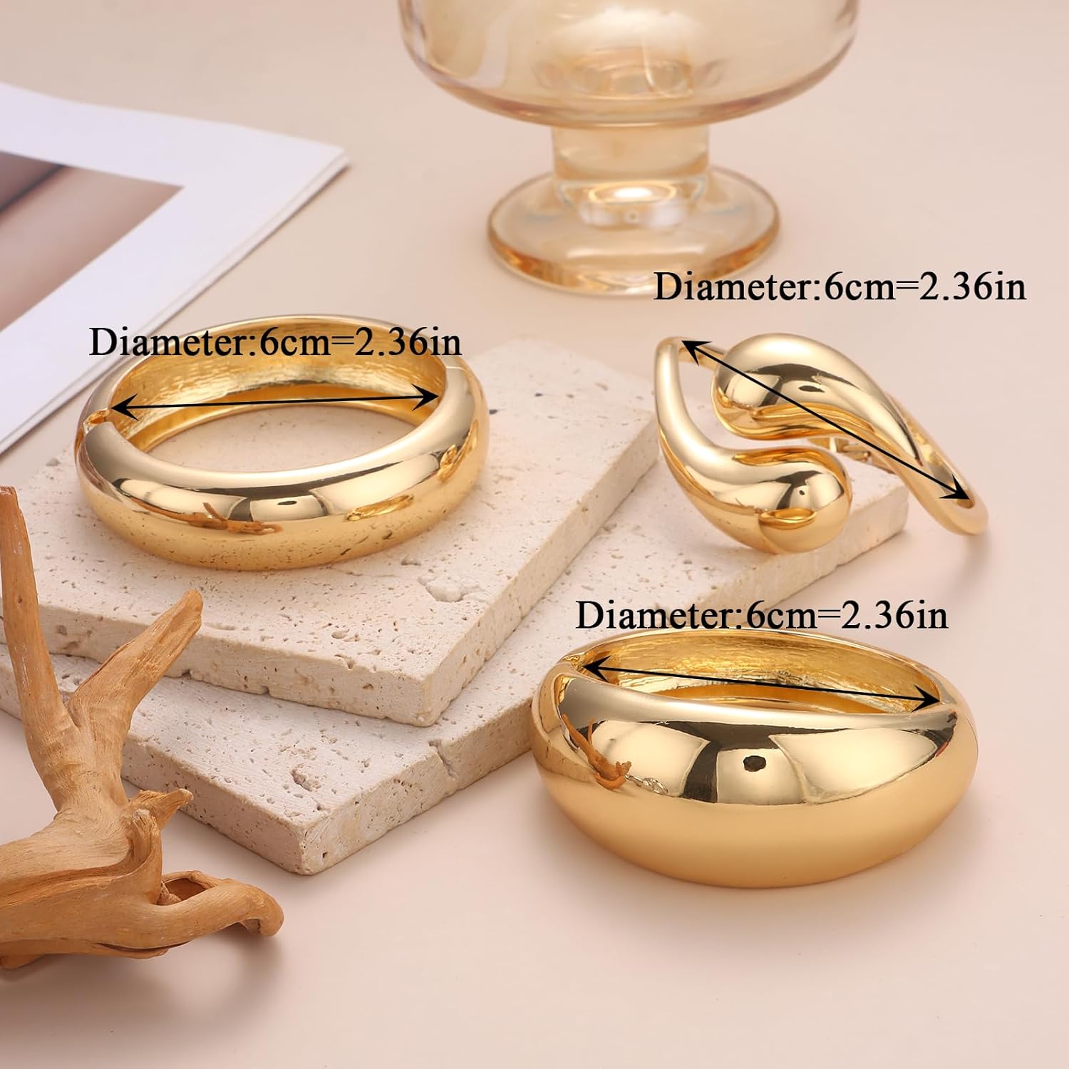 SAMOCO 3Pcs Chunky Gold Bangle Bracelets for Women Trendy Wide Wrist Cuff Bracelets Stack Statement Bangle Fashion Gifts - Image 6