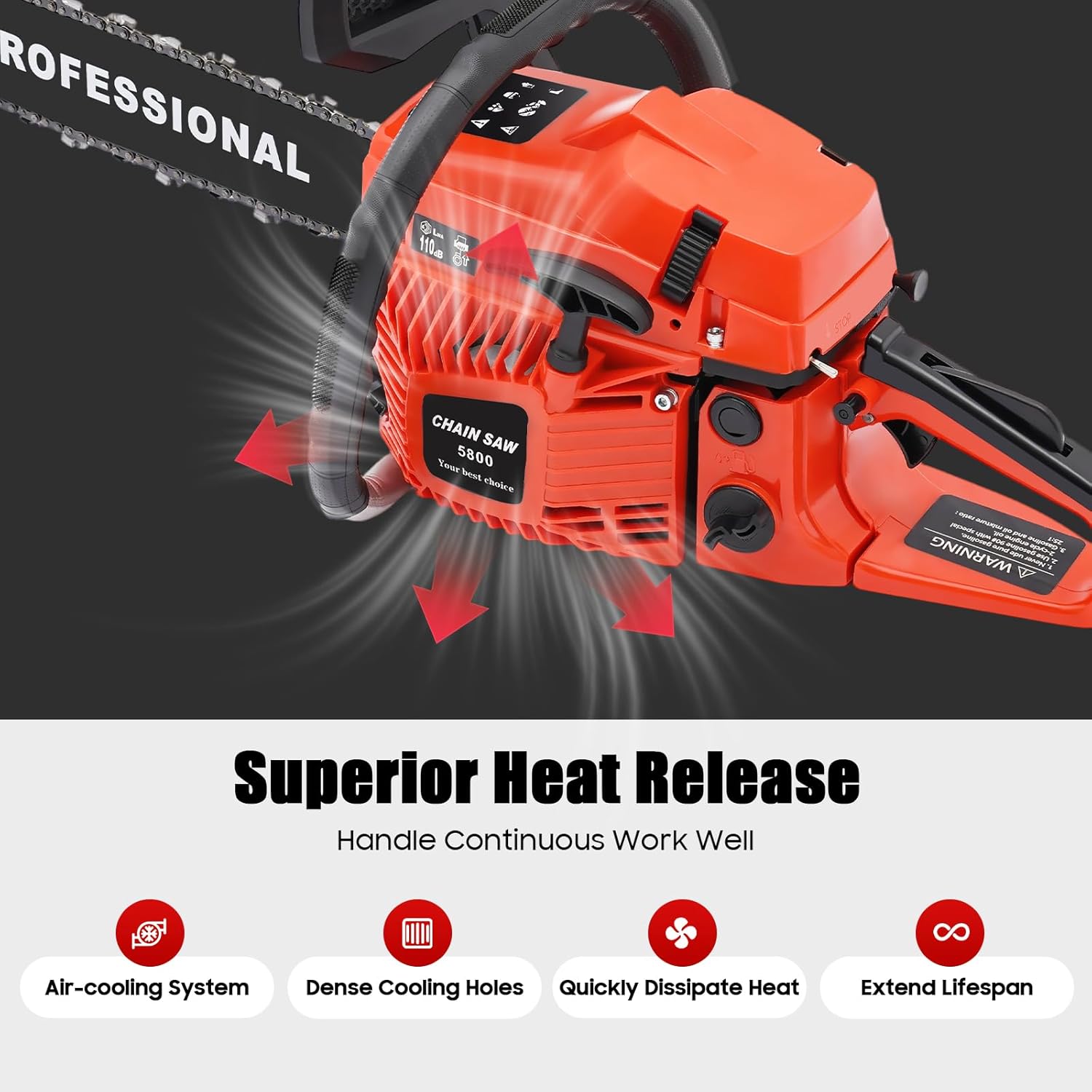 Gas Chainsaw, 58CC 2-Cycle Gasoline Powered Chainsaws, 20 Inch Handheld Cordless Petrol Chain Saw for Forest, Wood, Garden & Farm Cutting, Tree Trimming Use