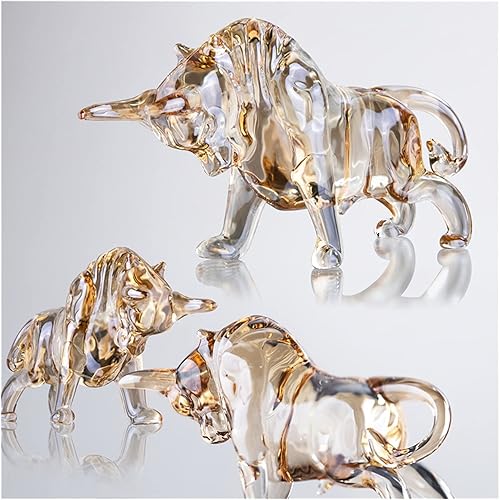 Miniatura 5 de HIKJE Adorno de escultura de toro de cristal de 5.2 pulgadas, figuras coleccionables de animales de cristal, decoración de mesa, estatua de
