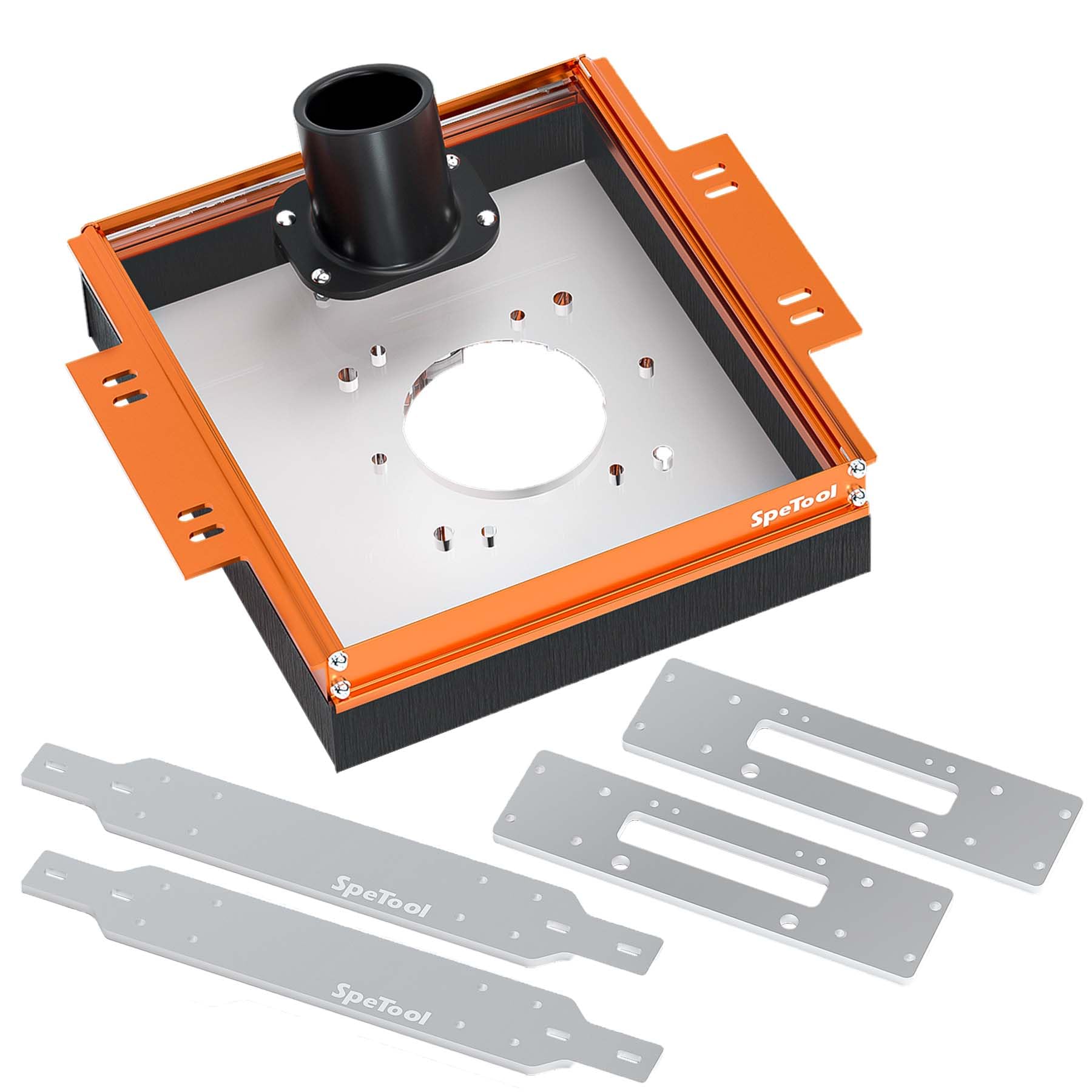 Photo 1 of SpeTool Linear Rail Router Sled Slide Connector with Dust Collection, Fit for 20mm Linear Rails and SBR20UU & SCS20UU slide block, with Acrylic Router Plate Compatitable with Multiple Routers