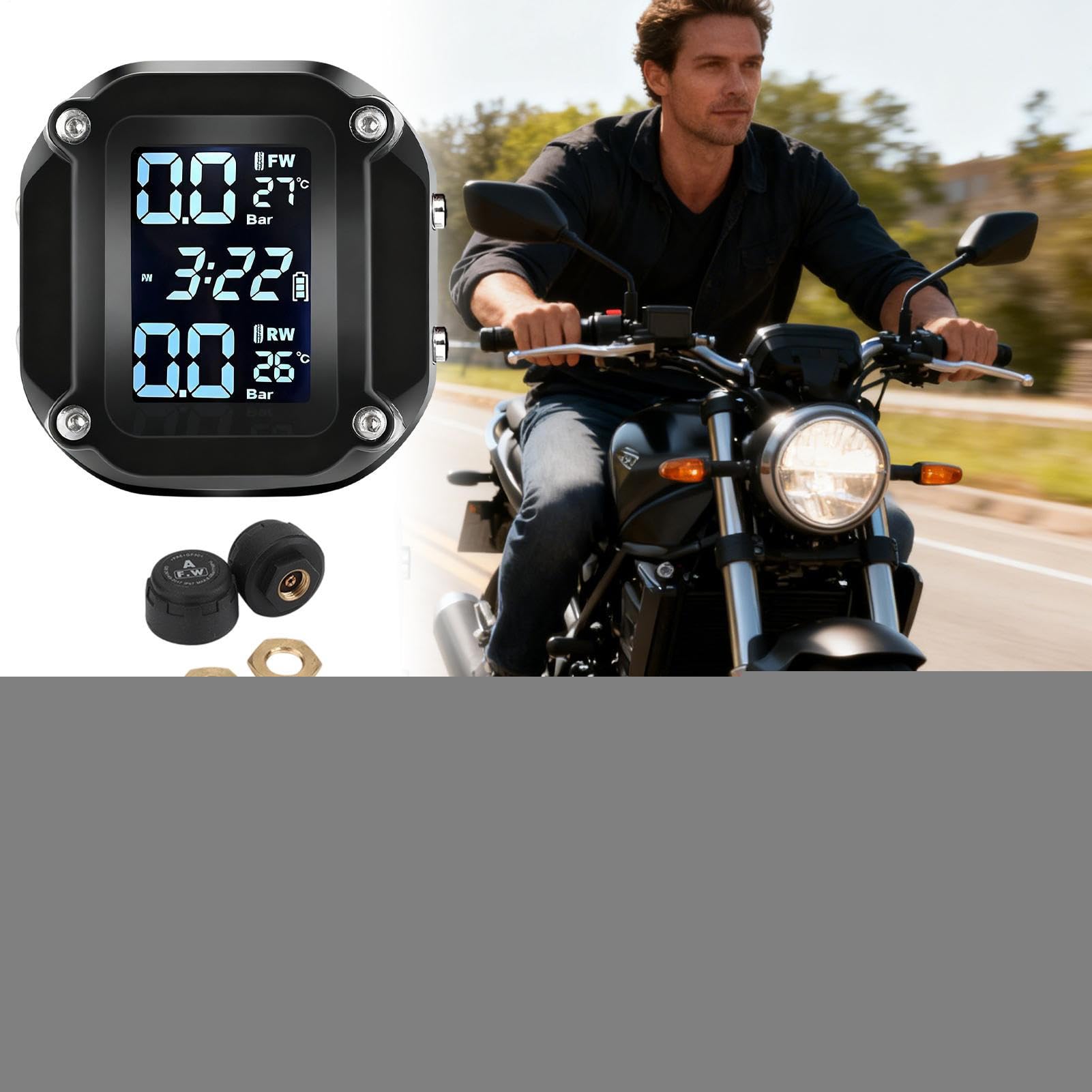System Monitorowania Ciśnienia w Oponach Detektor z Wyświetlaczem LCD | Wodoodporny Alarm Ciśnienia i Temperatury ze Zewnętrznym Czujnikiem Do Motocykli ATV Skuterów Jazda Miejska Turystyka Bezpie