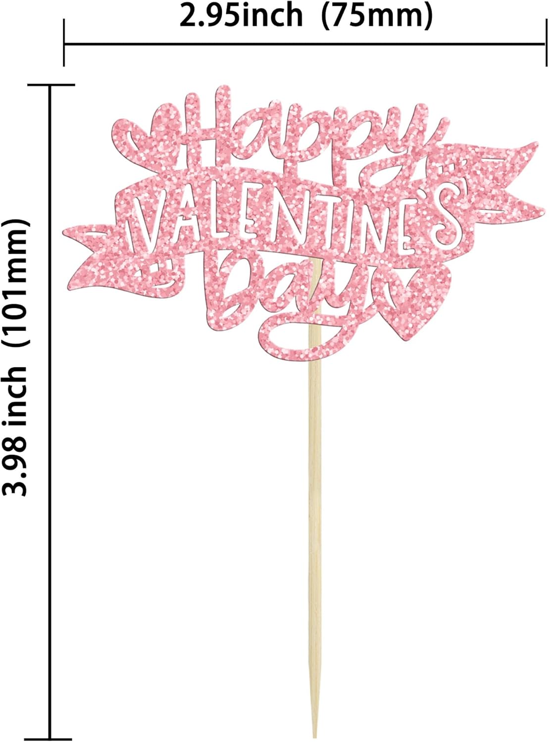 Ephlyn 24Pcs Happy Valentine's Day Cupcake Toppers Glitter Sweet Love Heart Valentines Day Cupcake Pick Decorations for Valentine's Day Theme Wedding Party Decorations Supplies Pink - Image 2
