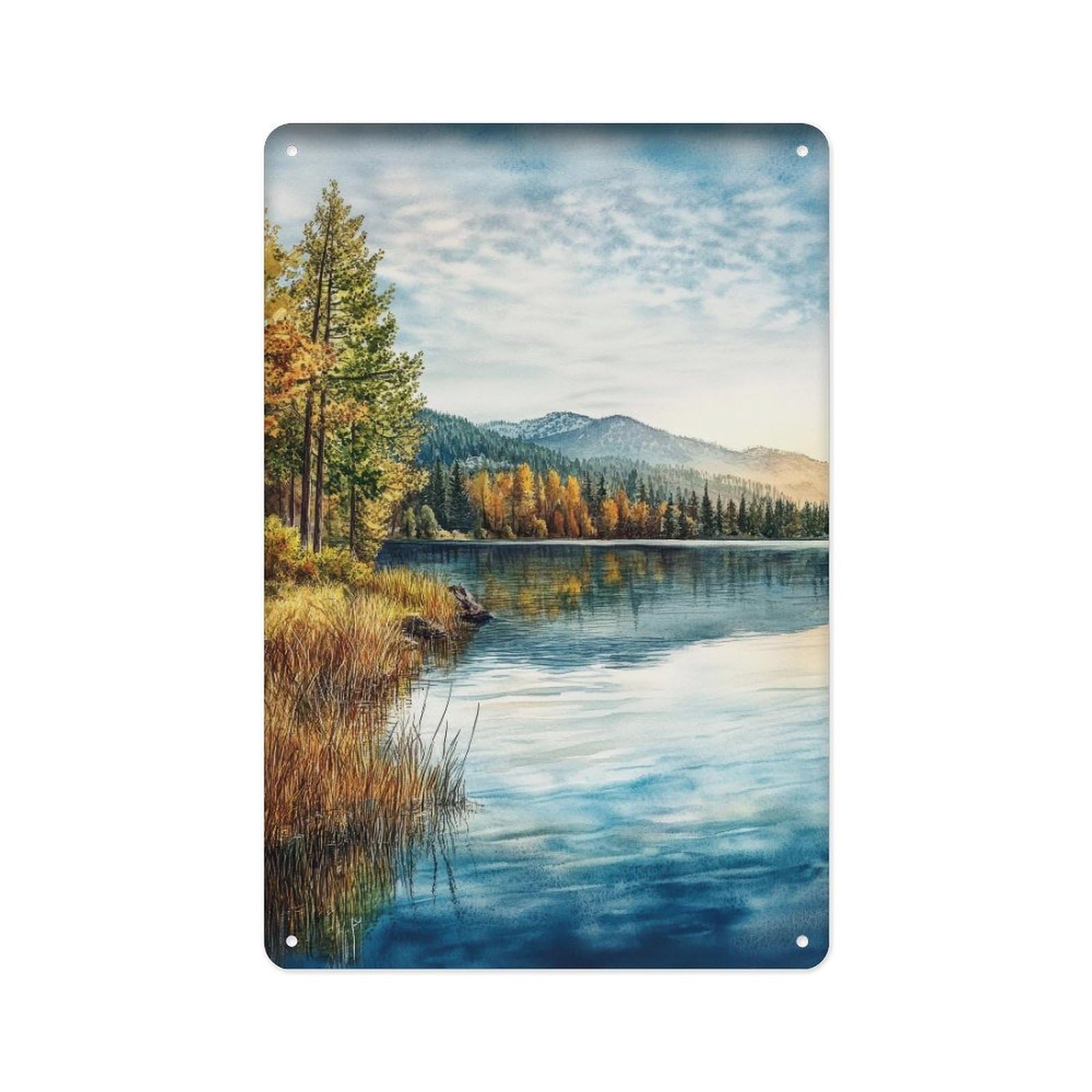 peiyeety Metal Tin Sign Big Bear Lake Watercolor Painting, Big Bear Lake, California, Landscape Painting, Watercolor, Artist, Scenery, Nature Enthusiast, Gift 8 X 12 Inch