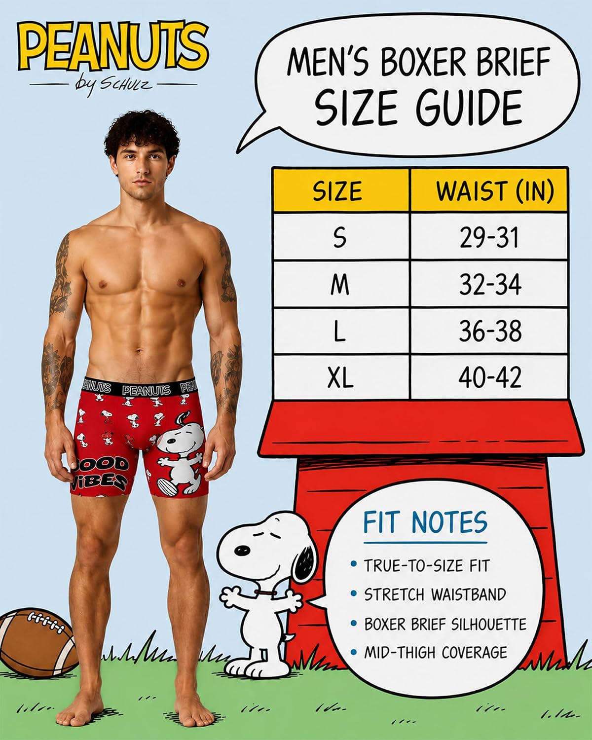 COCO BRANDS Peanuts Snoopy Mens Boxer Briefs - 1 Pack/2 Pack/3 Pack Lightweight Soft Stretch Fit Underwear