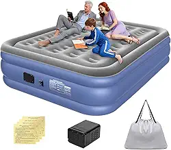 Colchão Inflável Queen Size 205 * 155 * 36 CM com Bomba de Ar Elétrica Integrada, Infiação e Deflação Rápidas e Automáticas, Recarregável, para Famílias e Camping, Cinza-Azulado