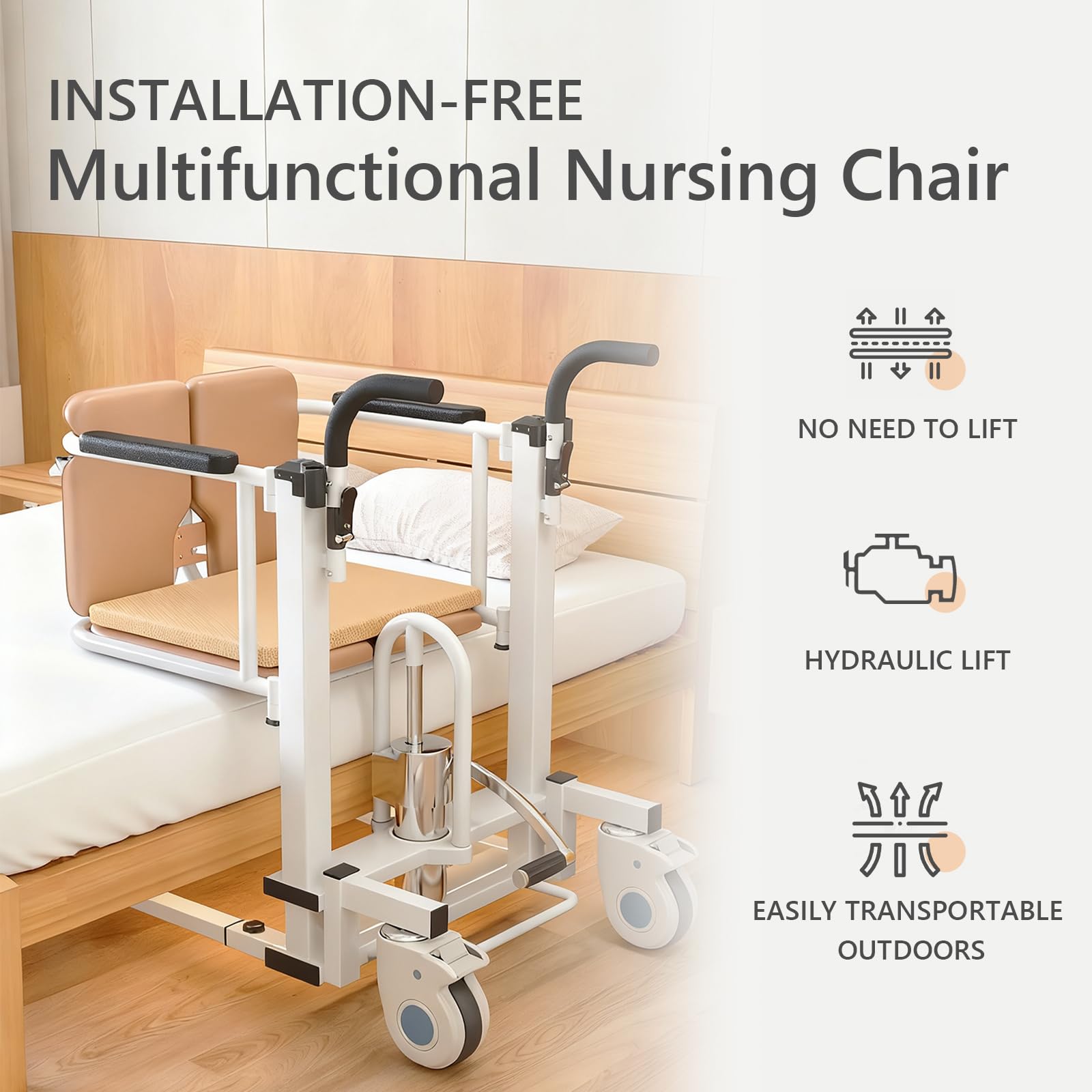 Elevador hidráulico de transferencia de pacientes para asistencia de movilidad en el hogar, dispositivo multifuncional para silla de ruedas para personas mayores y postradas en cama