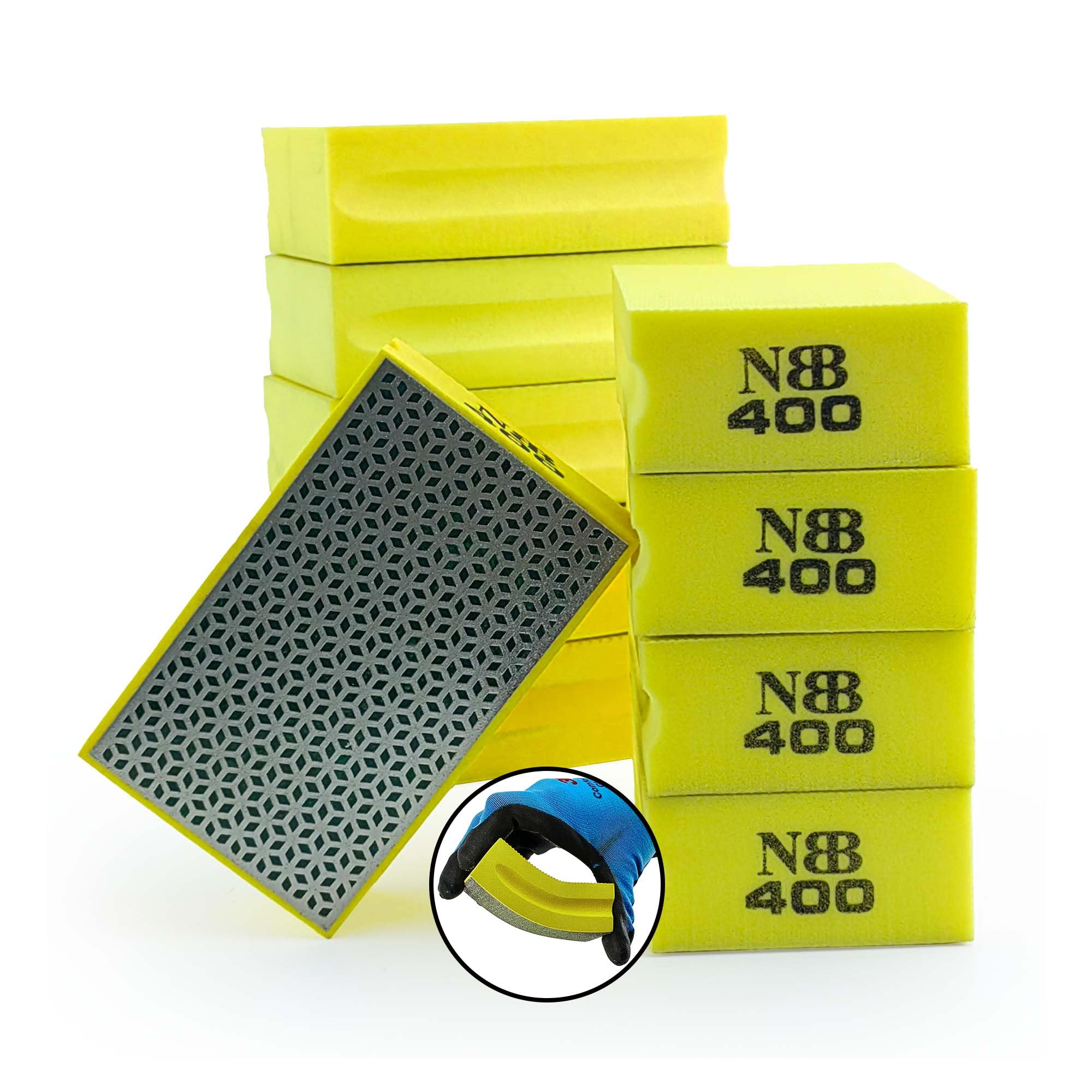 NBB Handdiamantiertes Schleif- oder Polierpad mit flexibler Schwammrückseite zum Schleifen von Stein, Granit, Keramik, Fliesen, Glas, Holz, Metall (10, 400#)