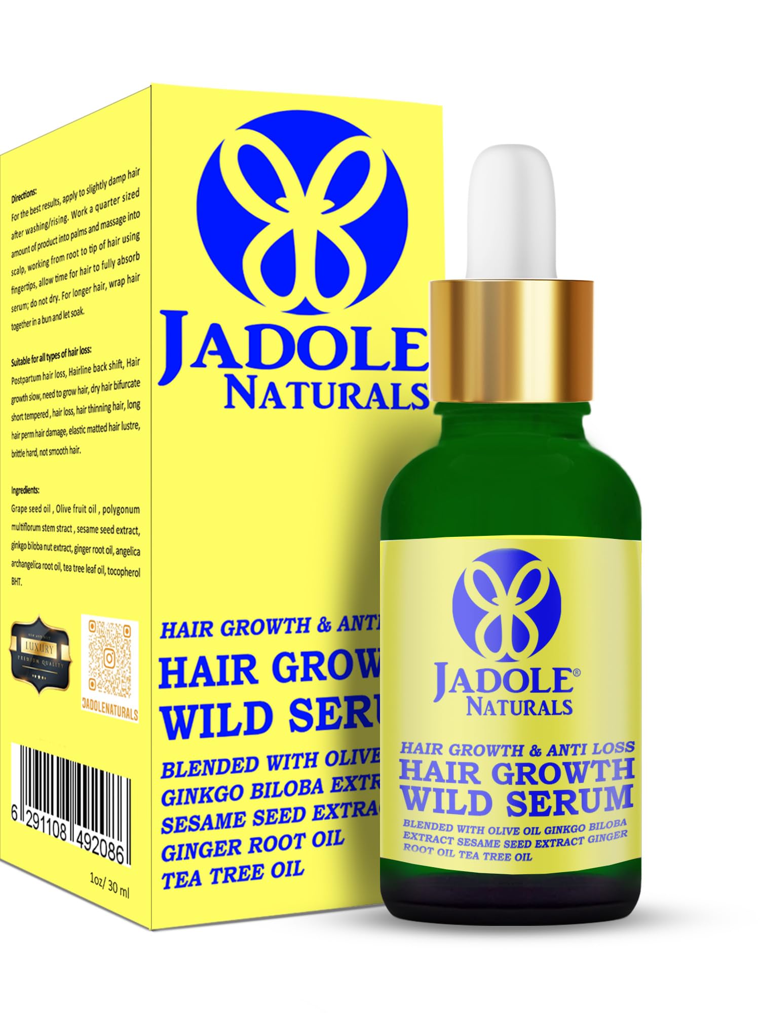 Hair Growth Wild Serum-30ml | Blended with Olive, Grapeseed &Tea Tree oil, Ginkgo Biloba, Ginger Root| Boost Natural and Healthy Hair Growth, Increase Hair Density, Control Hair Fall