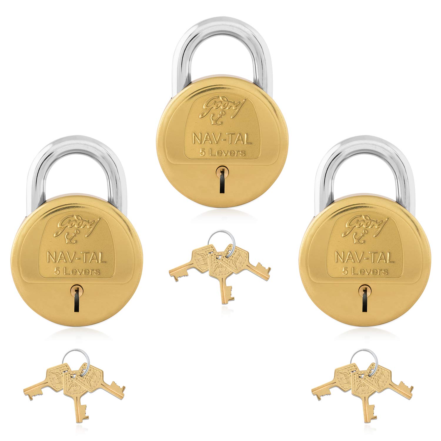 Godrej Locking Solutions and Systems Nav-Tal 5 Levers Brass Padlock for Home Security, Entrance Gate, and Travel Bags with 3 Keys (Gold, Pack of 3) (B08FC488JM) Amazon Price History, Amazon Price Tracker