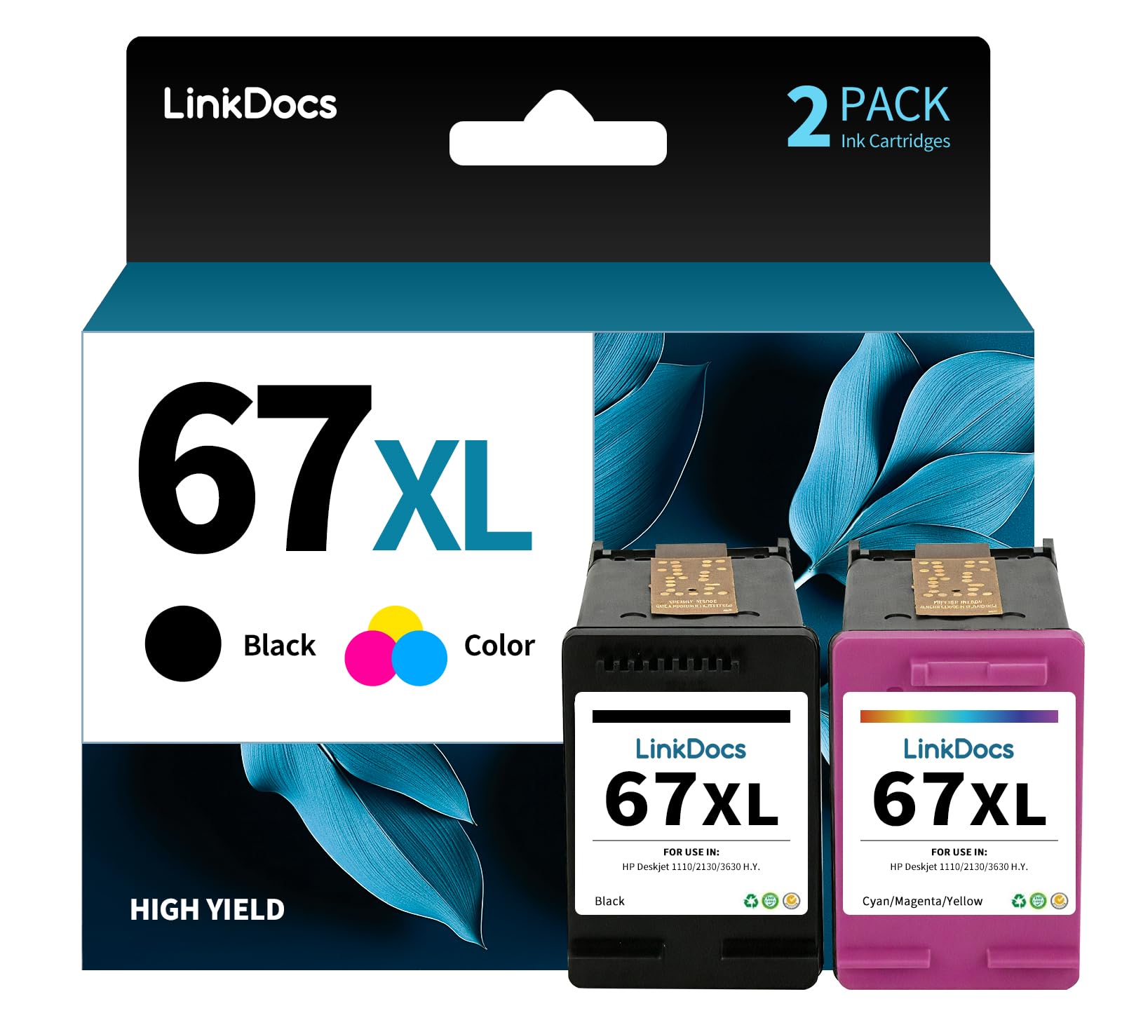 LinkDocs 67xl Ink Cartridges Combo Pack Remanufactured Replacement for HP Ink 67 Work with HP DeskJet 2855e 2800e 2755e Envy 6055e Pro 6400 6455