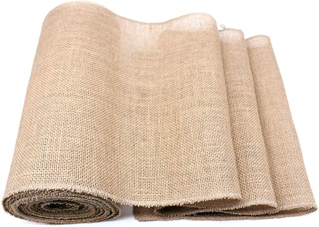 Donken Hessian Table Runner Burlap Rustic Fabric Roll with All Stitched Edge Vintage Wedding Party Festival Jute Table Decoration, 30cm x 10M