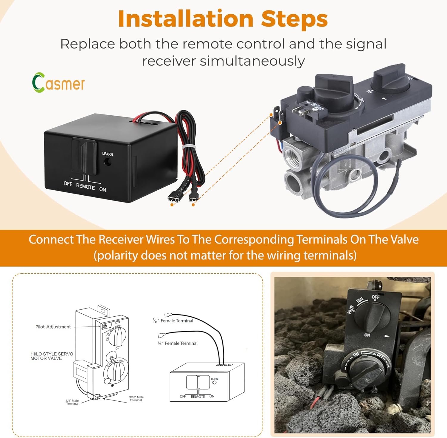 Universal Servo Motor Valve Fireplace Remote Control,Fit for skytech UN3 SR-1001 CON-TH MRCK,Fit for realfyre VR-1A,Fit for rasmussen SR-2R RPK3E SE,Control Locking Solenoid Valves,Flame Adjustment