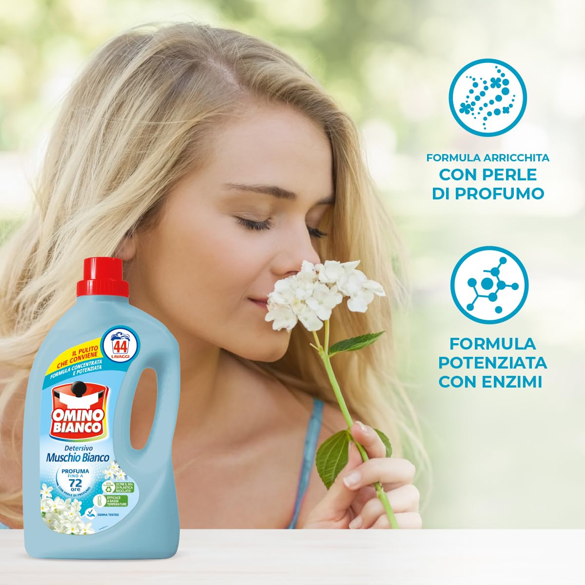 Omino Bianco - Detergente líquido para lavadora, 360 lavados, respeta colores y tejidos, perfume fresco con esencia de almizcle blanco, 2400 ml x 6 paquetes