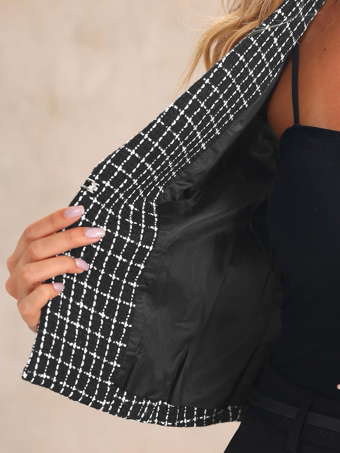 Allegra K Tweed Cardigan for Women's Notch Lapel Buttons Office Long Sleeve Casual Blazer Jackets - Image 5