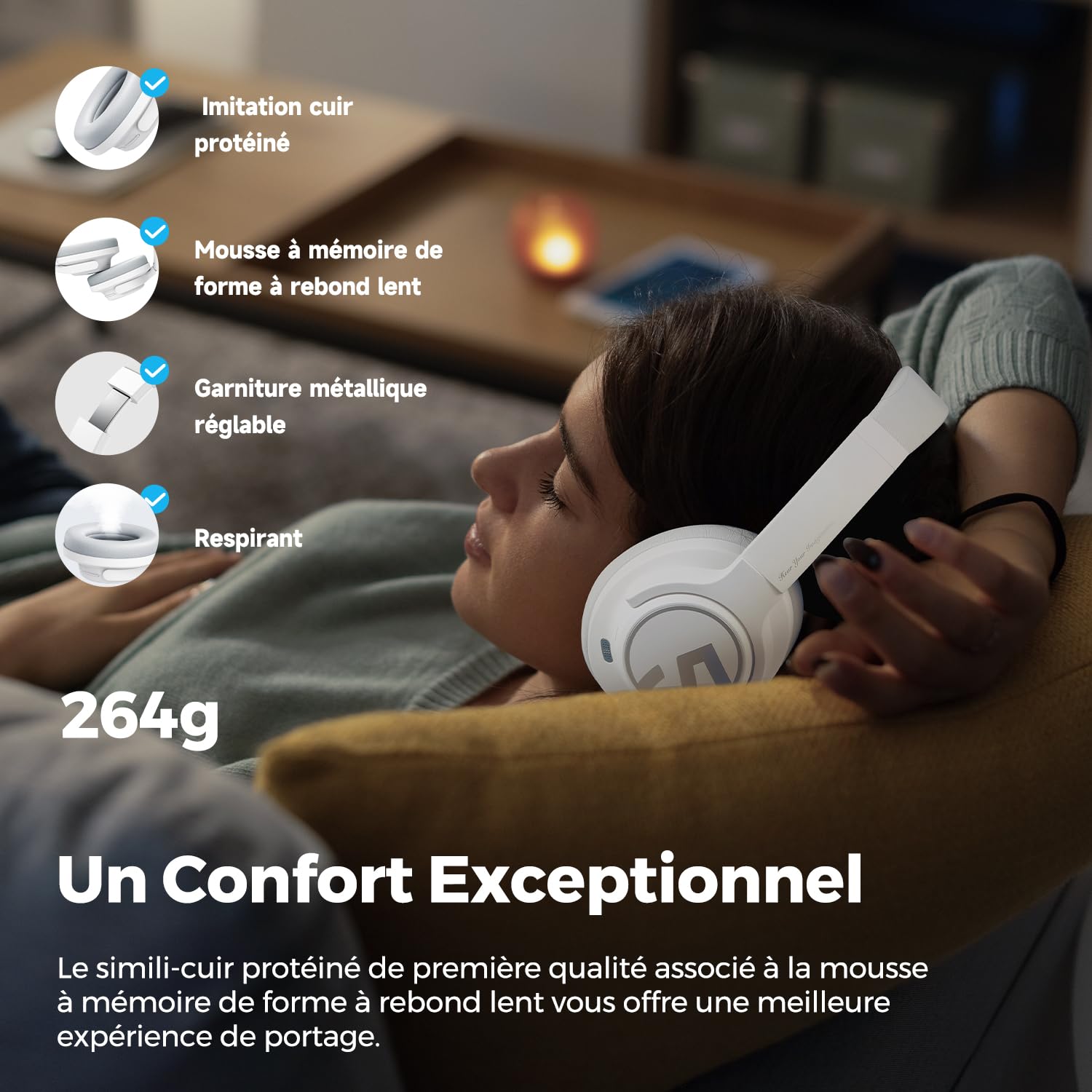 SoundPEATS Space Casque Pliable sans Fil Bluetooth 5.3 Casque à Annulation Active du Bruit avec réduction du Bruit des appels Hybrid ENC Haut-Parleur Dynamique de 40 mm Mode Jeu multipoint