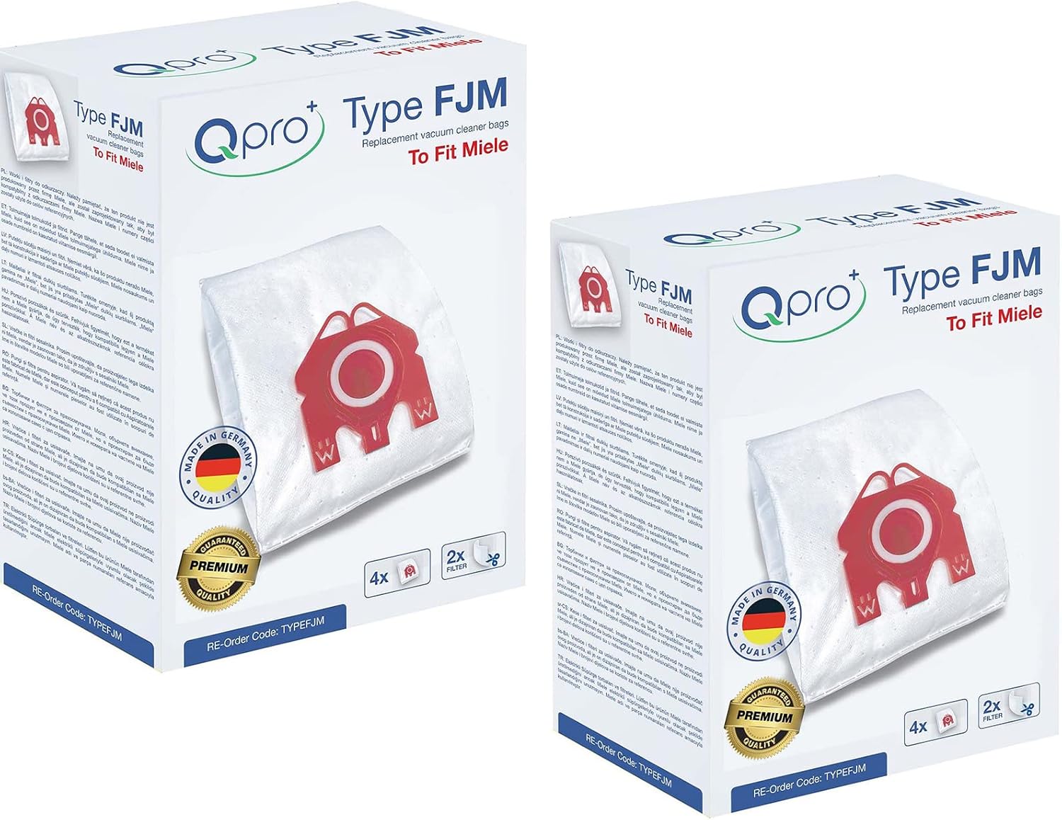 Qpro By Masterpart 2PK Microfibre Vacuum Cleaner Dust bags Compatible With Miele Type FJM. 8 Bags, 4Filters. Fits Models Compact C1, C2, S Series. MADE IN GERMANY