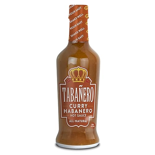 Salsa picante Curry Habanero de Tabañero  Todo  Natural, sin gluten, baja  en sodio, vegano, kosher  Fabricado en los Estados Unidos  Botella de disponible en Yaxa Costa Rica