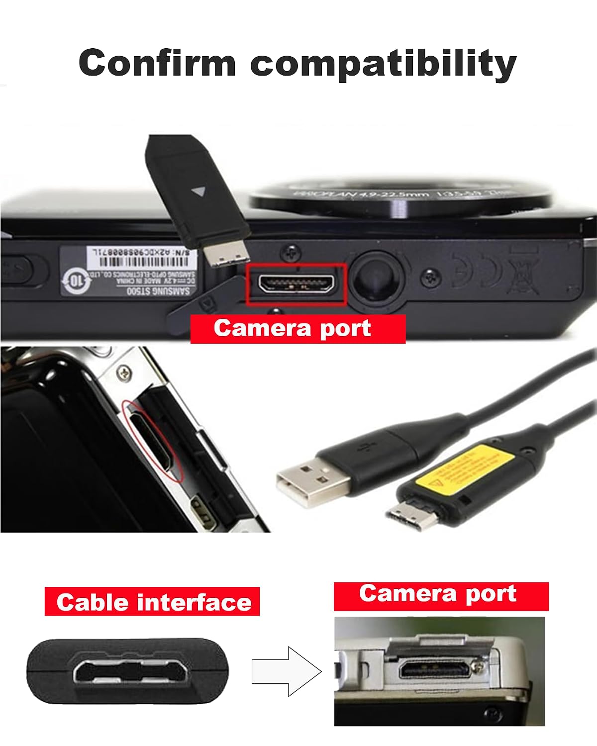 5Ft USB Cable Compatible with Samsung Camera Charger SUC-3 SUC-5 SUC-7 Compatible with L200, PL-120,P1000,TL-105,SL-420,TL-100,SH-100,ST-65,SL-201,PL-210,PL-200,TL-205,TL-100,PL-121
