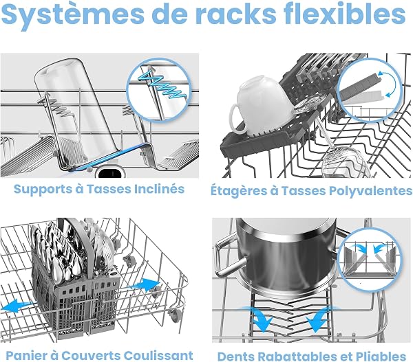Lave-vaisselle pose libre COMFEE' FD1435E-X pour 14 couverts, grand format, 44 dB, grand écran LED, départ différé, fonctionnalité demi-charge, supports flexibles, acier inoxydable - 5