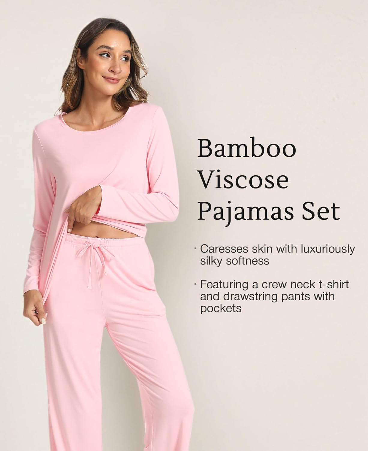 GYS Bamboo Viscose Womens Pajamas Set Long Sleeve Crew Neck Sleep Set - Image 4