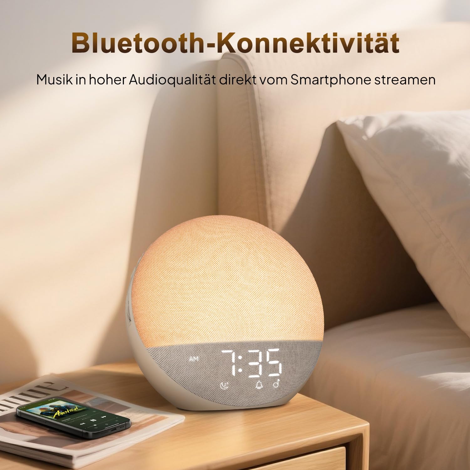 Tageslichtwecker Sonnenaufgang Bluetooth Wake Up Light 25 White Noise Timer RGB Nachtlicht Erwachsene Kinder Schlafzimmer
