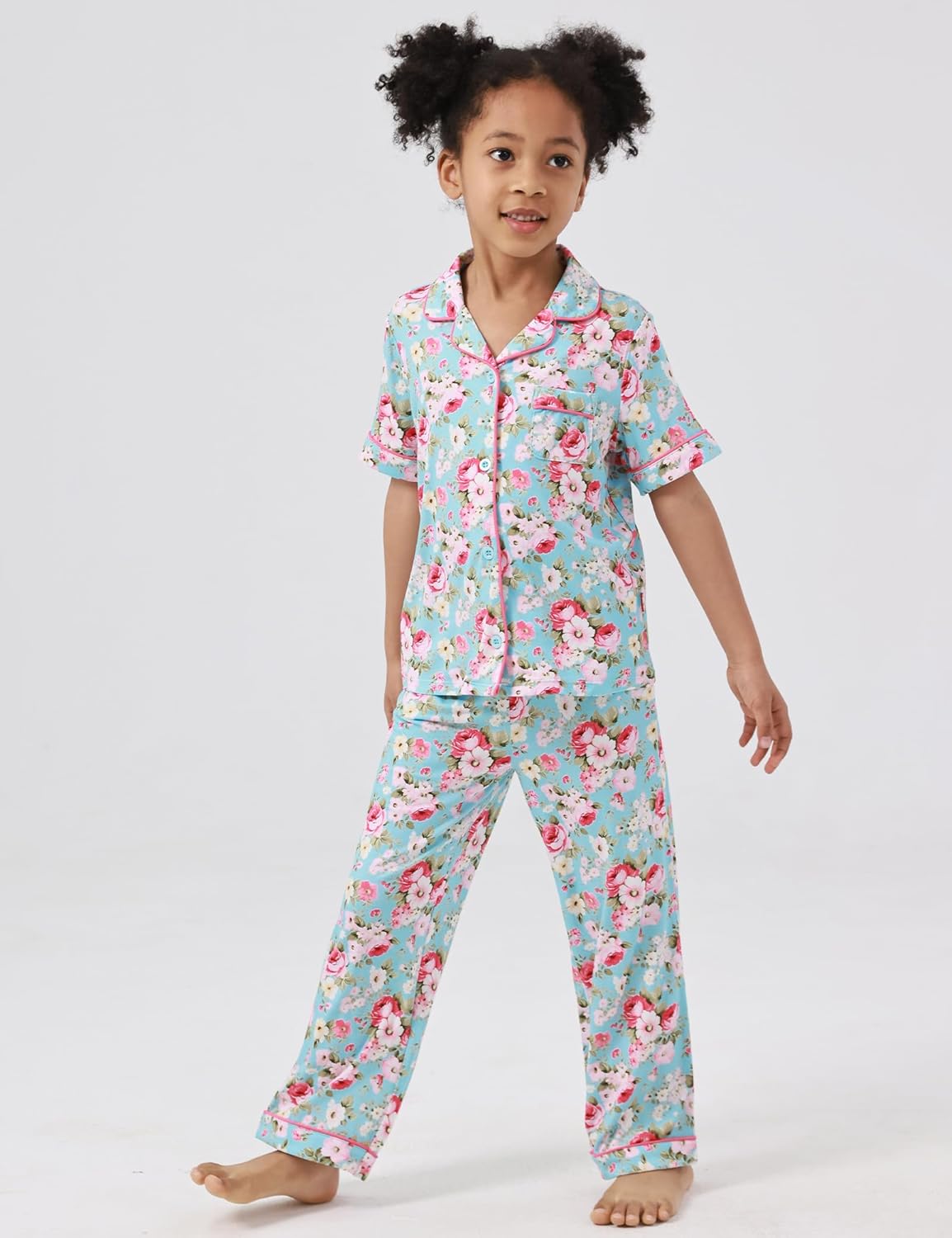 Bamboo Viscose Girls' Sleepwear Short Sleeve Button Down 2-Piece Girls' Pajama Sets