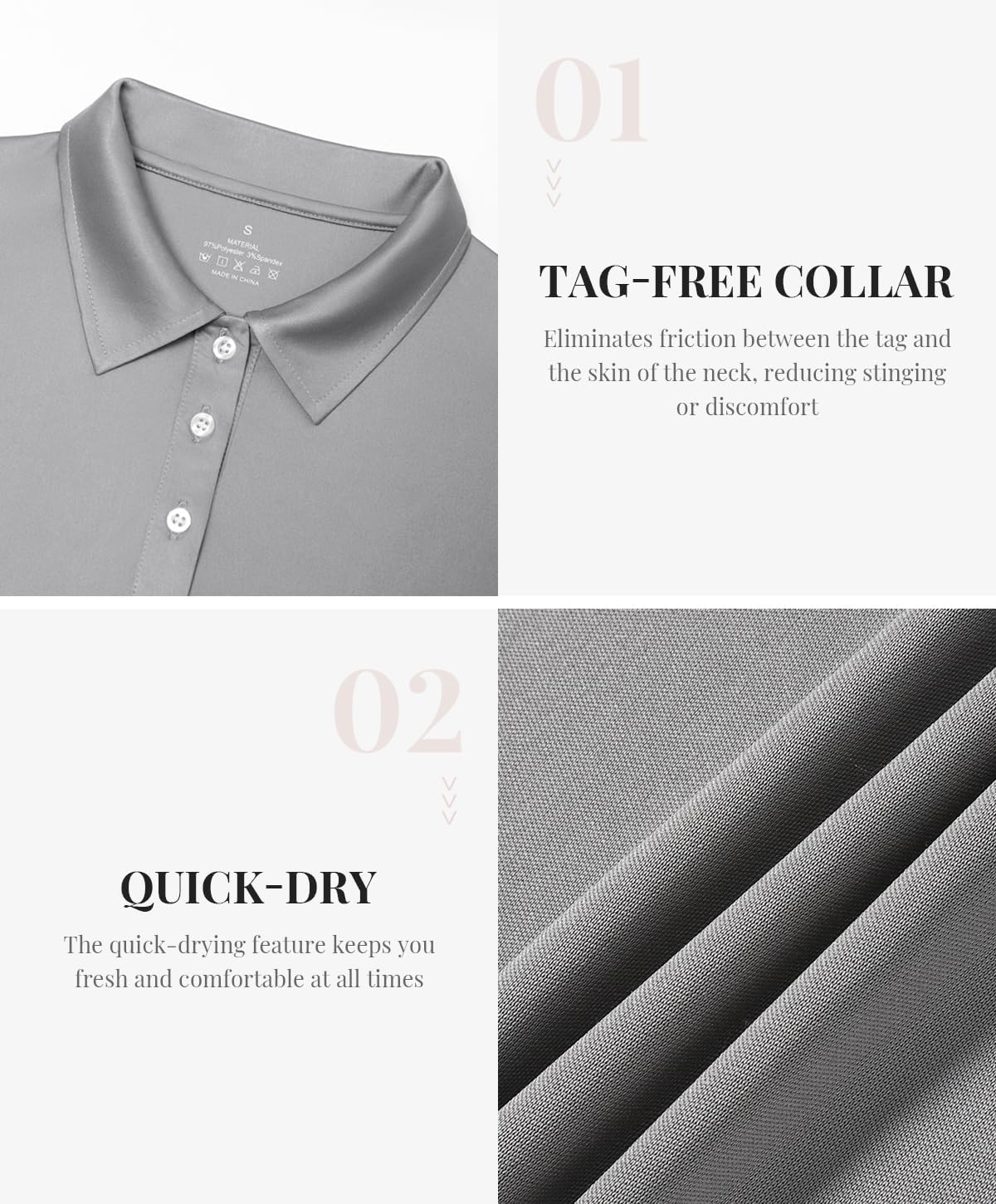 Star Vibe Long Sleeve Polo Shirts for Women Moisture Wicking Golf Shirt Quick Dry UPF 50+ Sun Tennis Athletic Tops 3 Pack - Image 5