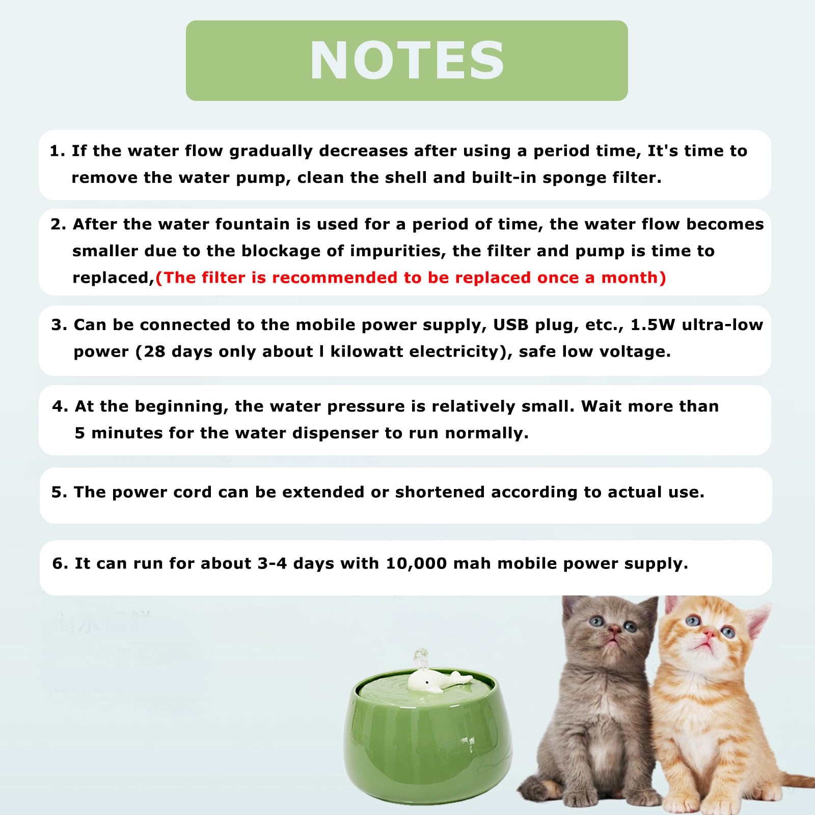 Fuente de agua de cerámica para gatos, 45 onzas/1.3 L, fuente automática ultra silenciosa para mascotas para gatos de interior con filtros de repuesto, perfecta para gatos y perros pequeños