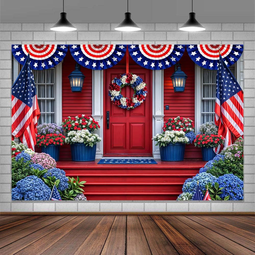 10X8ft 4th of July Independence Day Backdrop for Photography, Patriotic American Flag Stars and Stripes Background Patriotic Veterans Day Party Photo