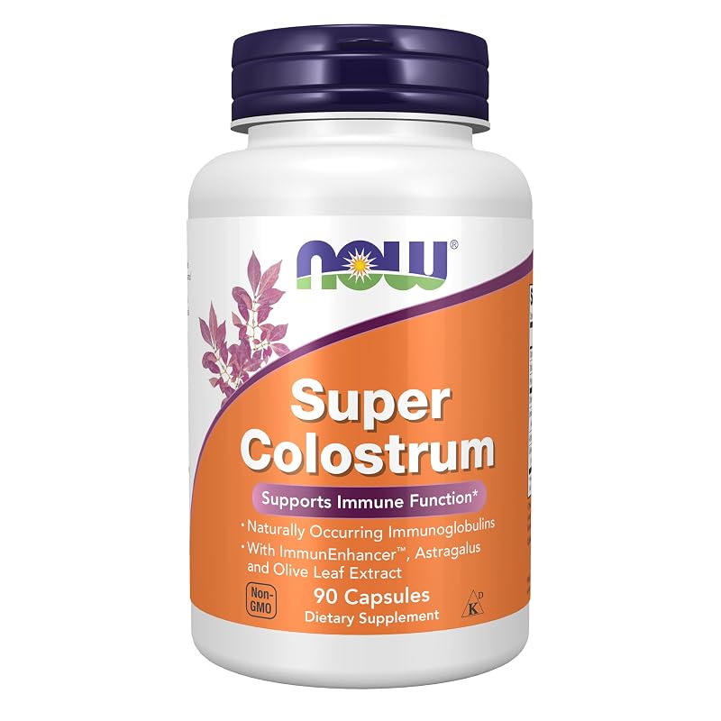 NOW Super Colostro com extrato de folha de oliveira e raiz de astrágalo, 500 mg, 90 cápsulas vegetais