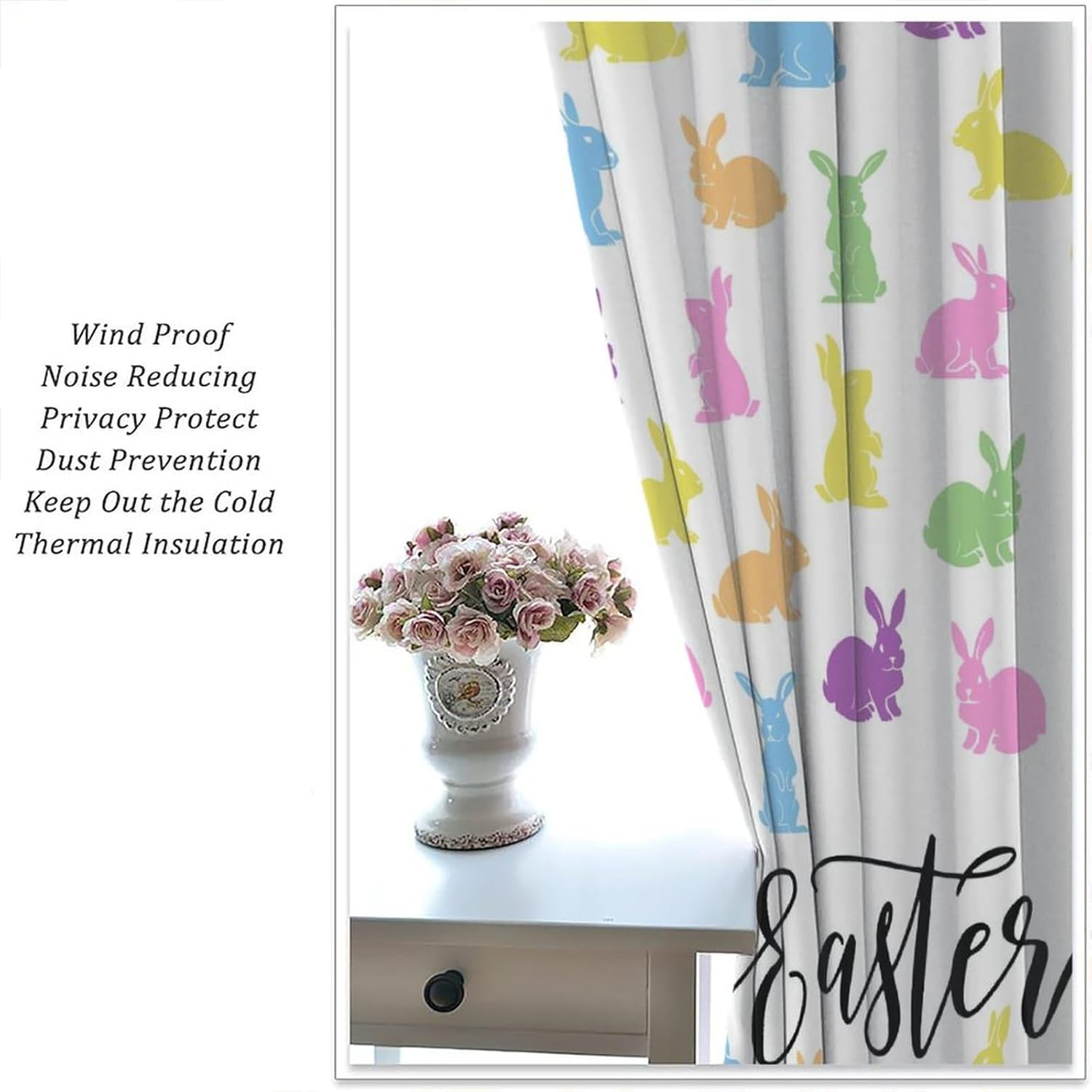 Easter Curtains Colorful Rabbit Purple Pink GreenPurple Pink Green Happy Easter Blackout Window Treatment for Kids Bedroom Living Room Study Home Decor Window Drapes 42" W X 45" L
