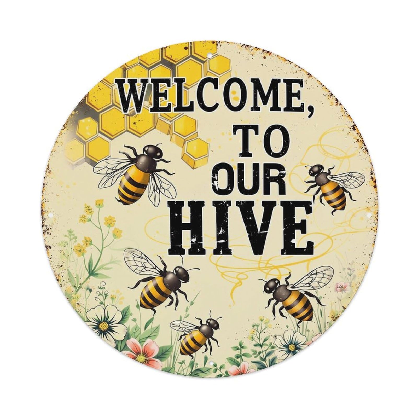 Welcome To Our Hive Bees Tin Sign Metal Poster Vintage Metal Signs for Home Man Cave Bar Cafe Kitchen laundry room Wall Decorations 8x8 inches