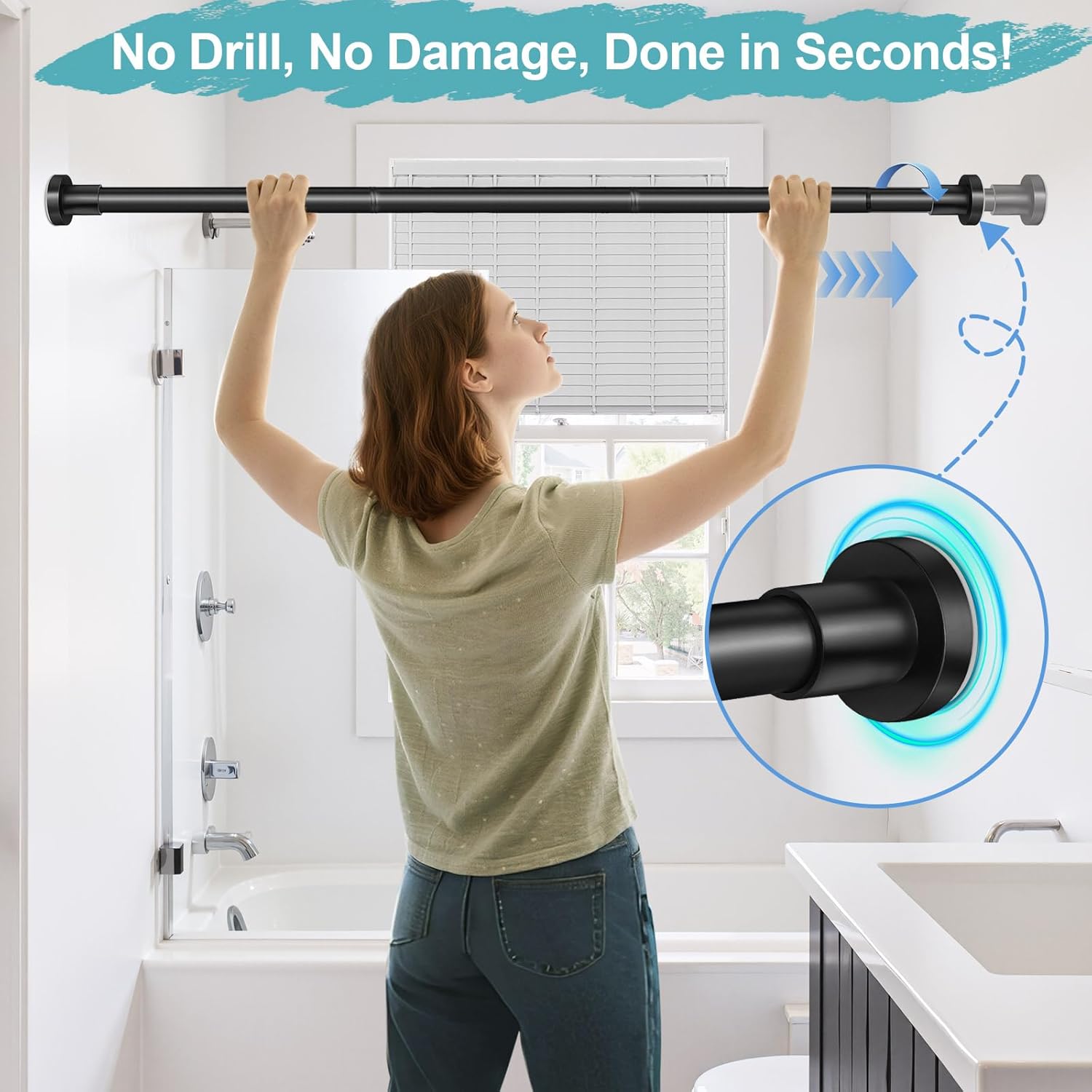 YNL Black Shower Curtain Rod 32-64 Inch(2.7-5.33ft), Non-Slip, Never Rust, Stainless Steel No Drill Spring Tension Shower Rod, Adjustable Curtain Rod for Small Window Doorway Closet thumbnail