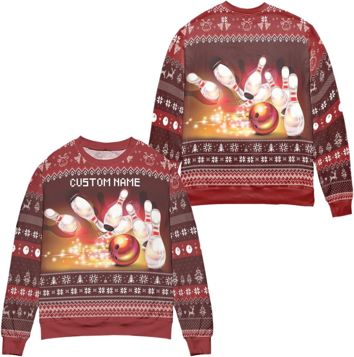 Personalized Bowling Ugly Christmas Sweater, Bowling Player Ugly Christmas Sweater Bowler Sweatshirt, Bowling Pins