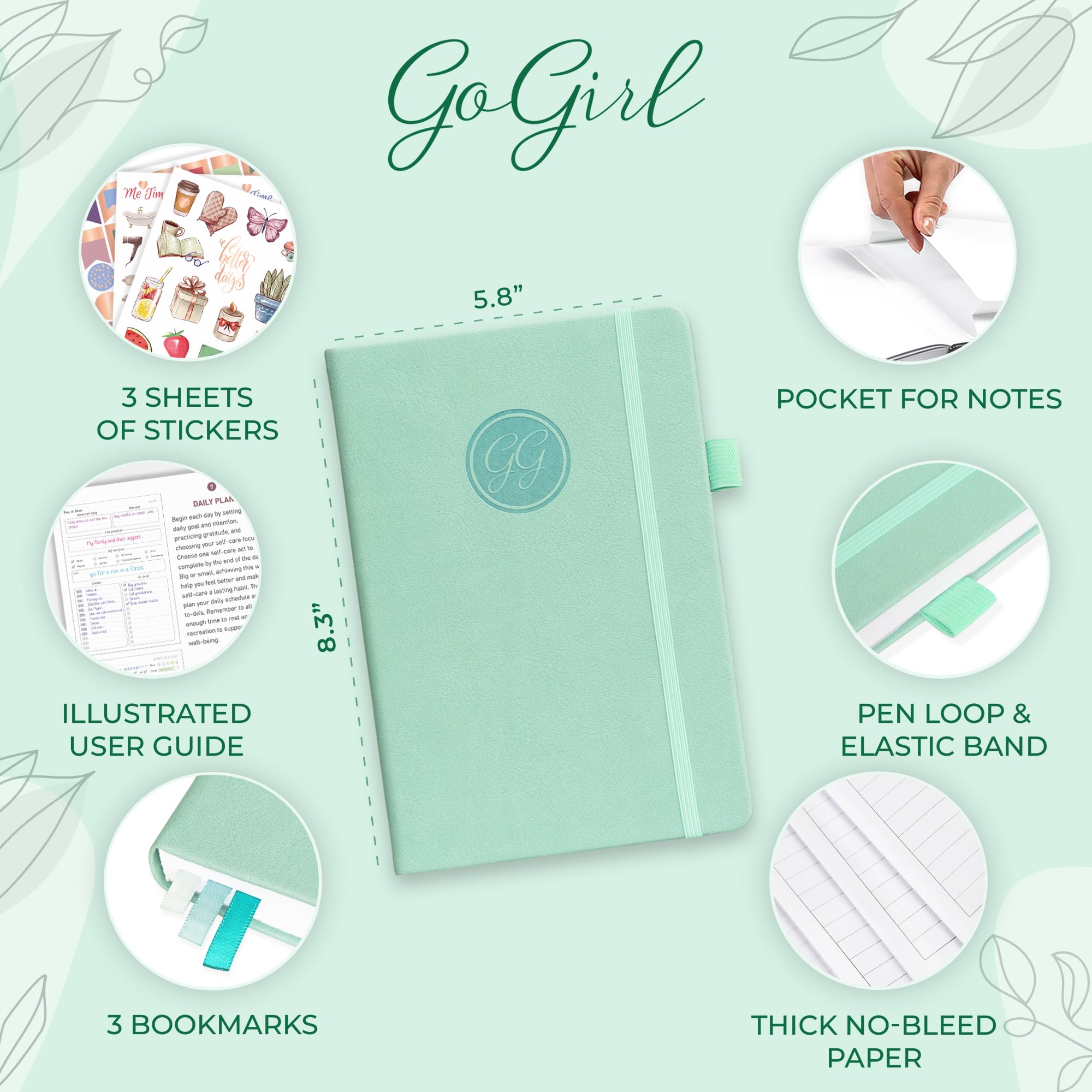 GoGirl Self-care Journal, Daily Mental Health Notebook with Mood & Wellness Trackers, Personal Development - Image 2