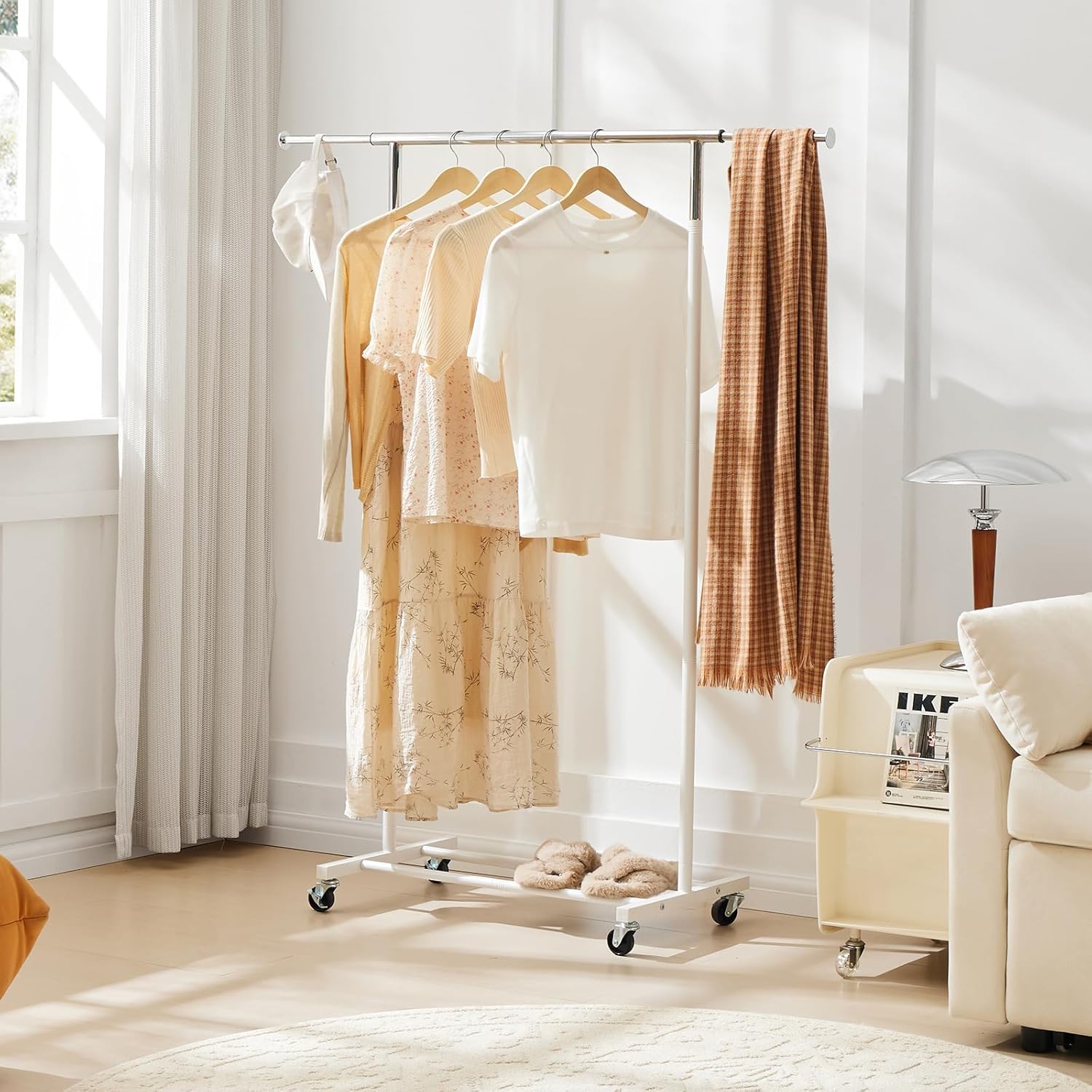 MAX Houser Standard Rod Clothing Garment Rack,Metal Rolling Clothes Organizer on Wheels for Hanging Clothes,Coats Skirts Shirts Sweaters,Extensible,White - Image 3