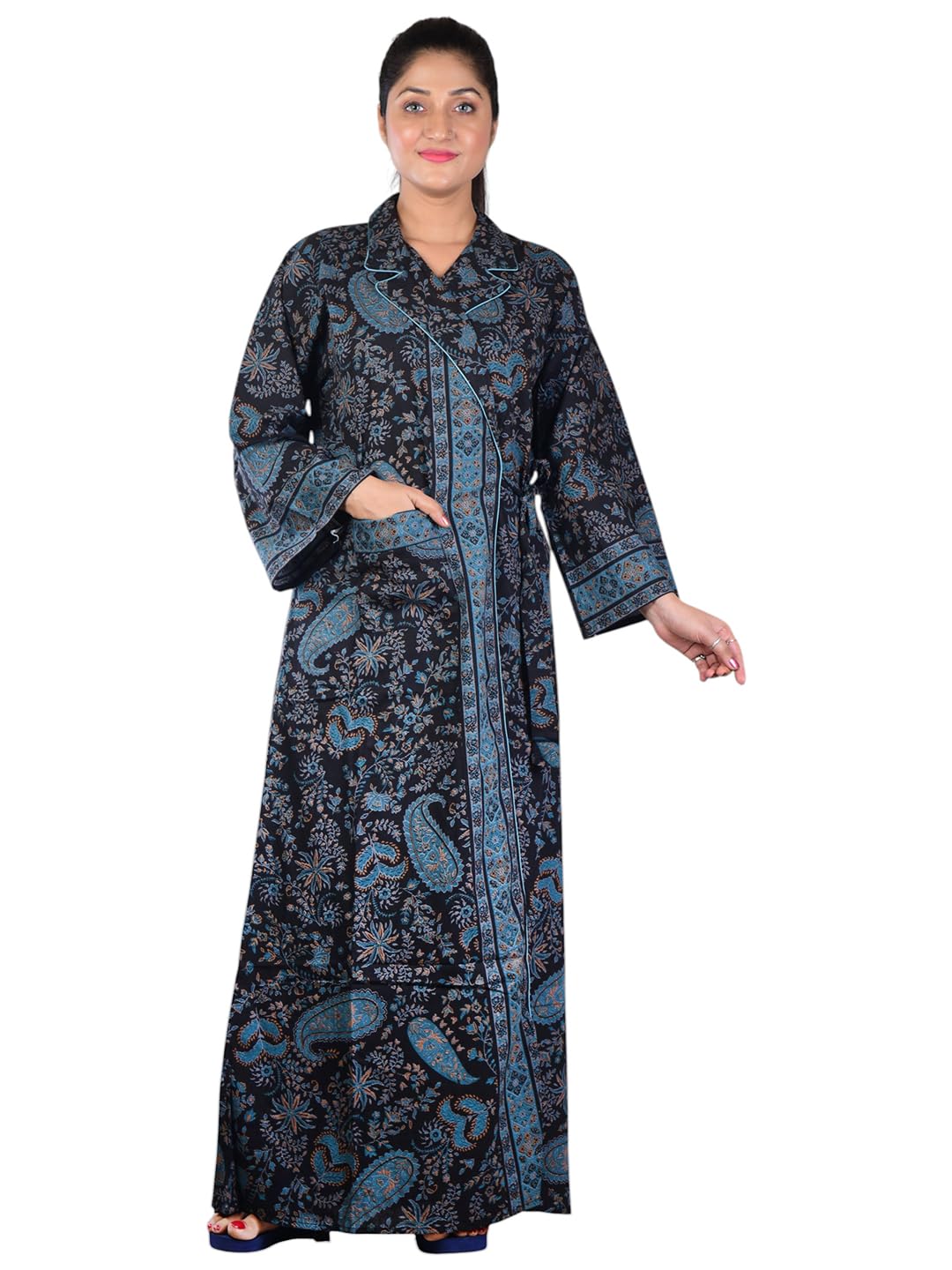 Women's Cotton Printed House Coat Nighty | Regular Fit | Front Open with Pocket | Comfortable Home Wear for Daily Use A-506-image-19