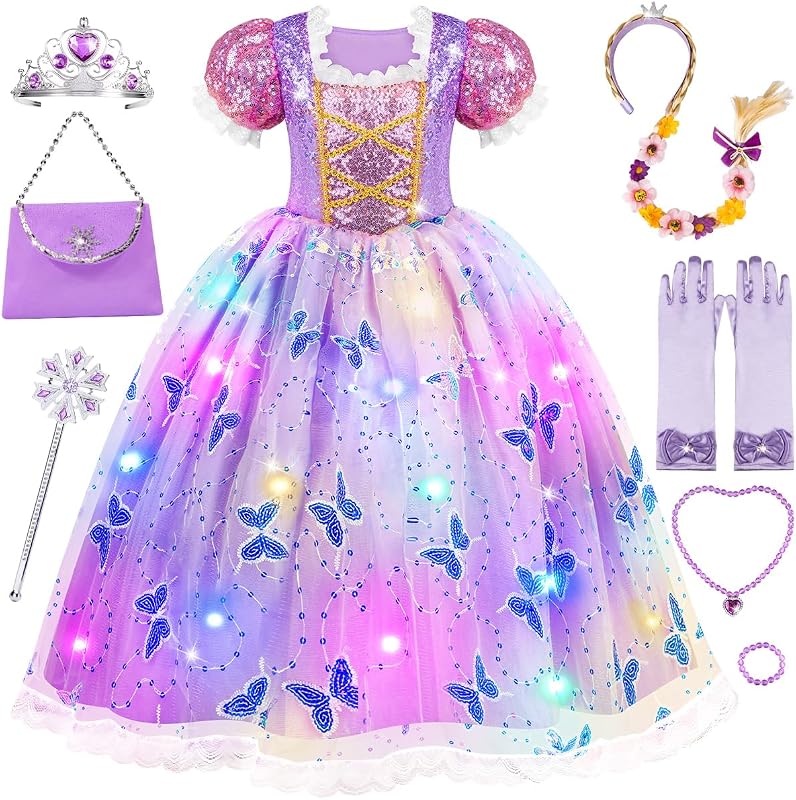 Meland Light Up Princess Dress for Girls Ages 3-10, Dress Up Toy Gift Set | Designed for party, Christmas Birthday gift, Halloween costume, detailed with sequin bodice, soft lining, comfortable to wear