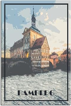 SDFSD Bavaria Germany Vintage Travel Poster Bamberg Skyline Decorative Posters Modern Bedroom Office Family Canvas Art Poster Picture Painting Posters Wall Decor Art Gift 8x12inchs20x30cm