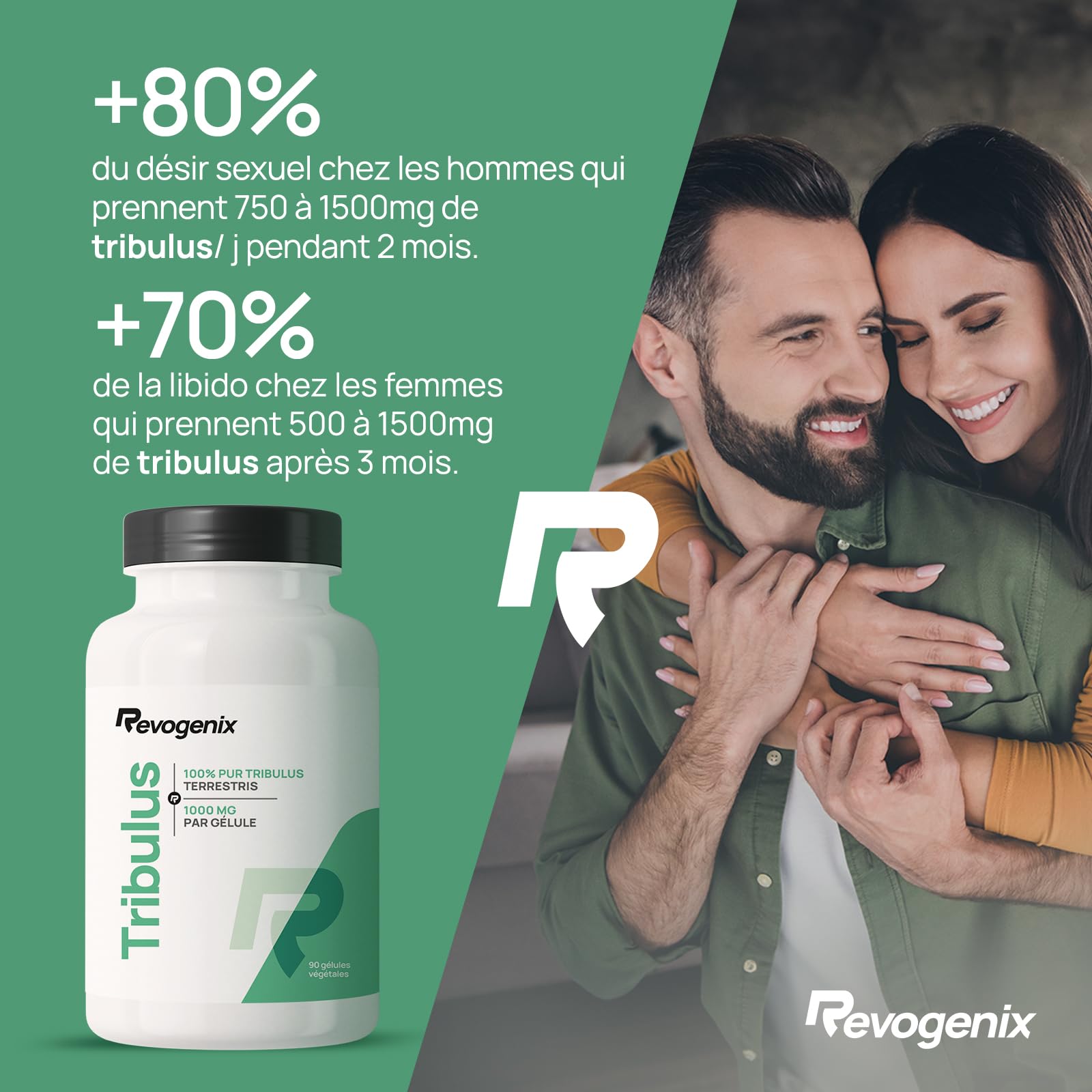 Tribulus Terrestris 1000 mg par Gélule | Titré en Saponines 10:1 | Energie & Endurance | Favorise la Croissance Musculaire, les Performances Sportives et la Libido | 90 Gélules Vegan | Revogenix