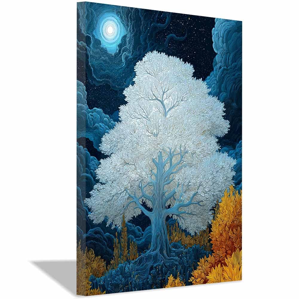 XENIOU Tree Of Life Sunset Whitese Blossoms Tree art prints, decorative paintings, for Living Room Bedroom Office Home Wall Decor.(Multicolor)-70x100cm Framed