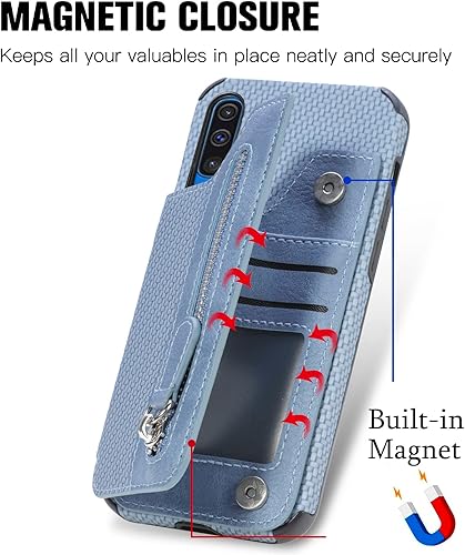 Miniatura 5 de Asuwish Funda de teléfono para Samsung Galaxy A70 con protector de pantalla de vidrio templado y cremallera para tarjetas de crédito, soporte de