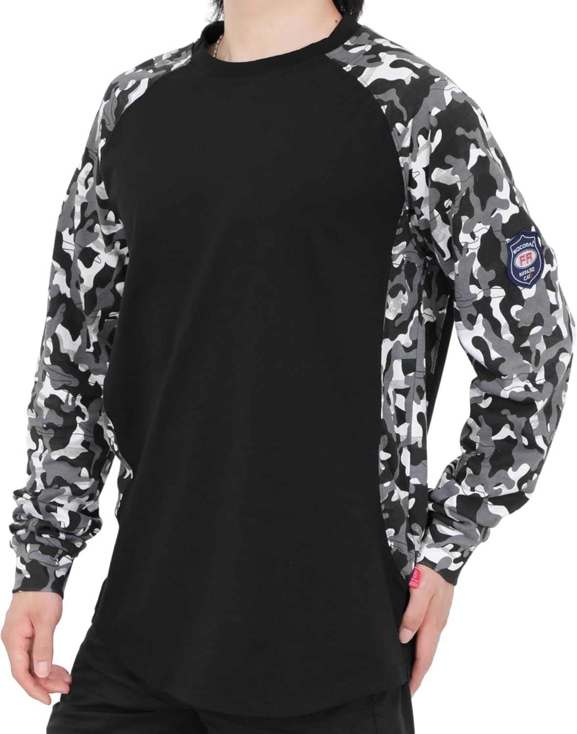 BOCOMAL Men's FR Shirts 6oz Midweight Crew Neck Long Sleeve Shirt Fire Retardant Soft Workwear
