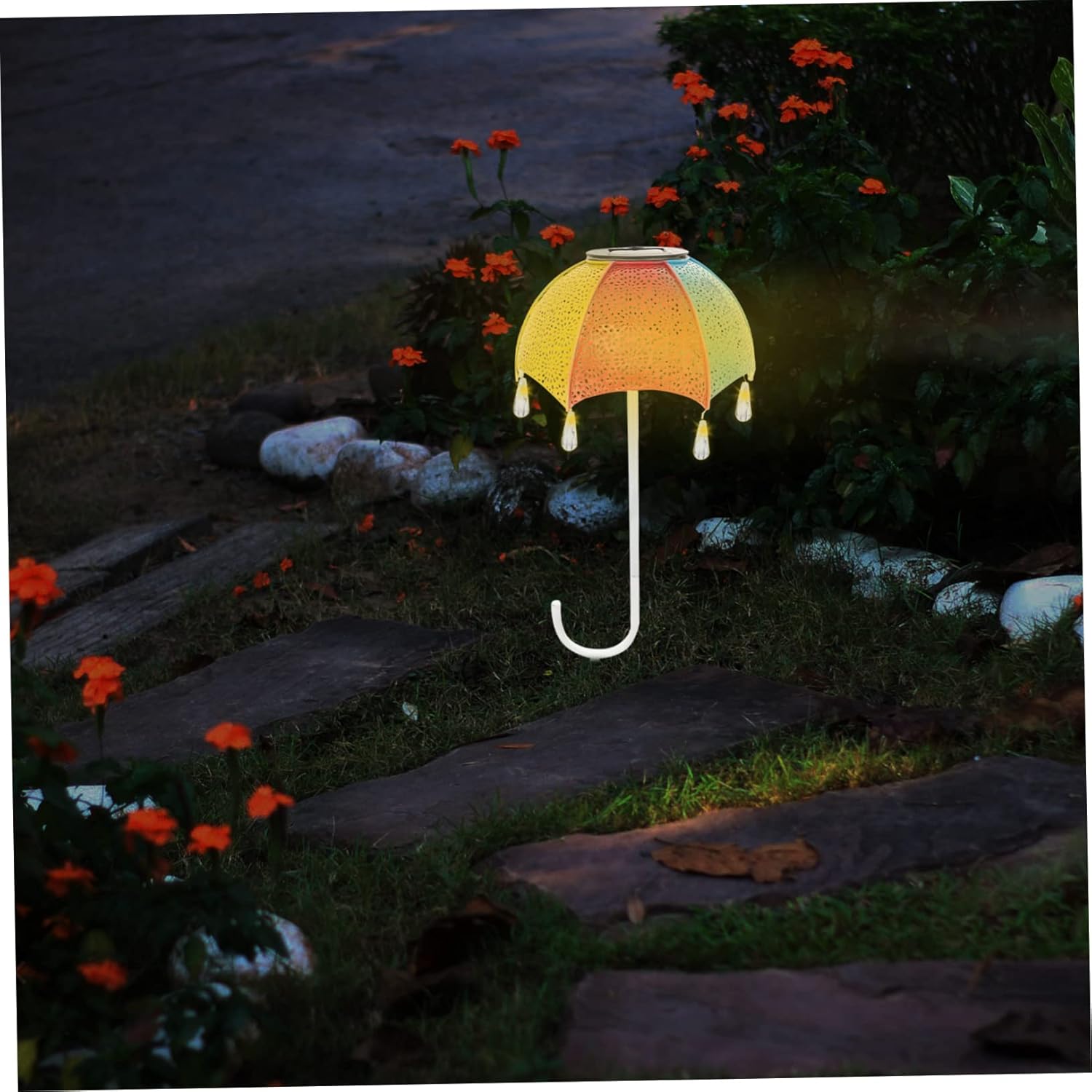 Solar Powered Iron Umbrella Floor Lamp Garden Stake Lights Outdoor Decor Patio Lighting